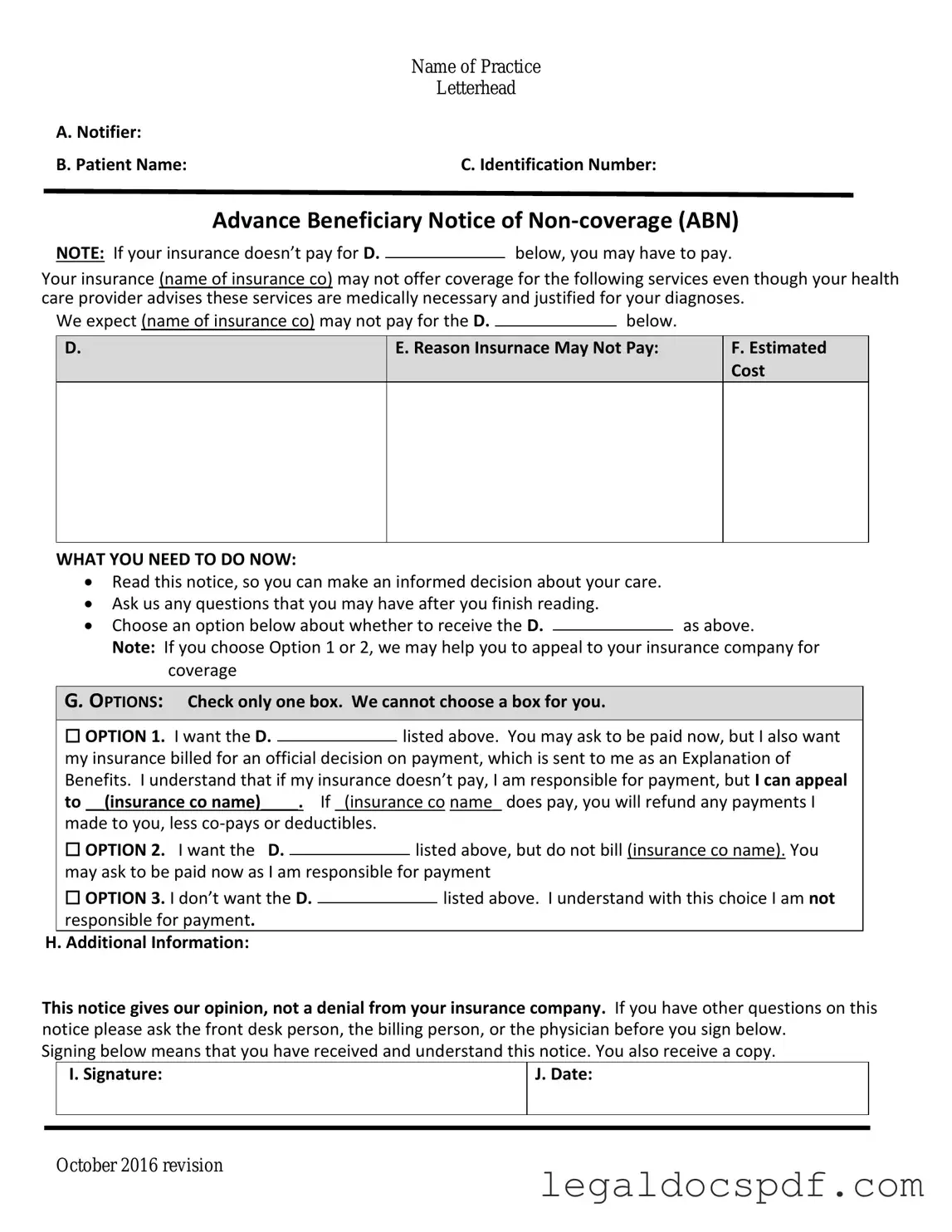 Fill Out Your Advance Beneficiary Notice of Non-coverage Form