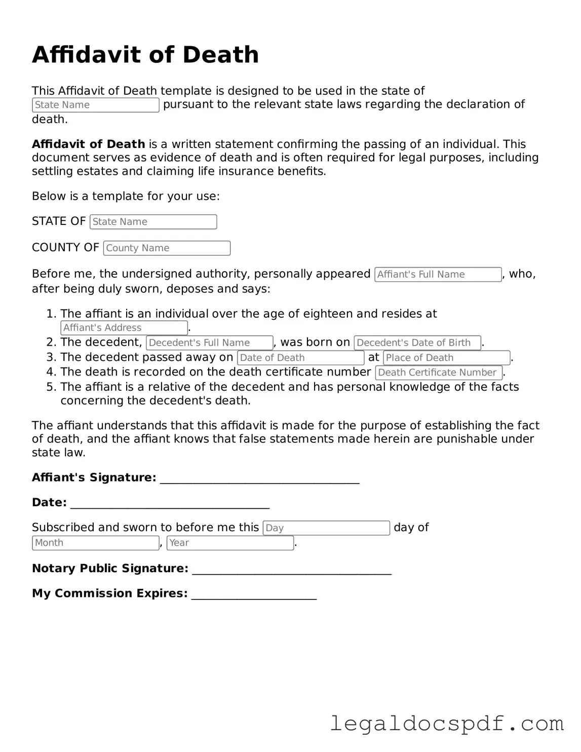 Valid Affidavit of Death Template