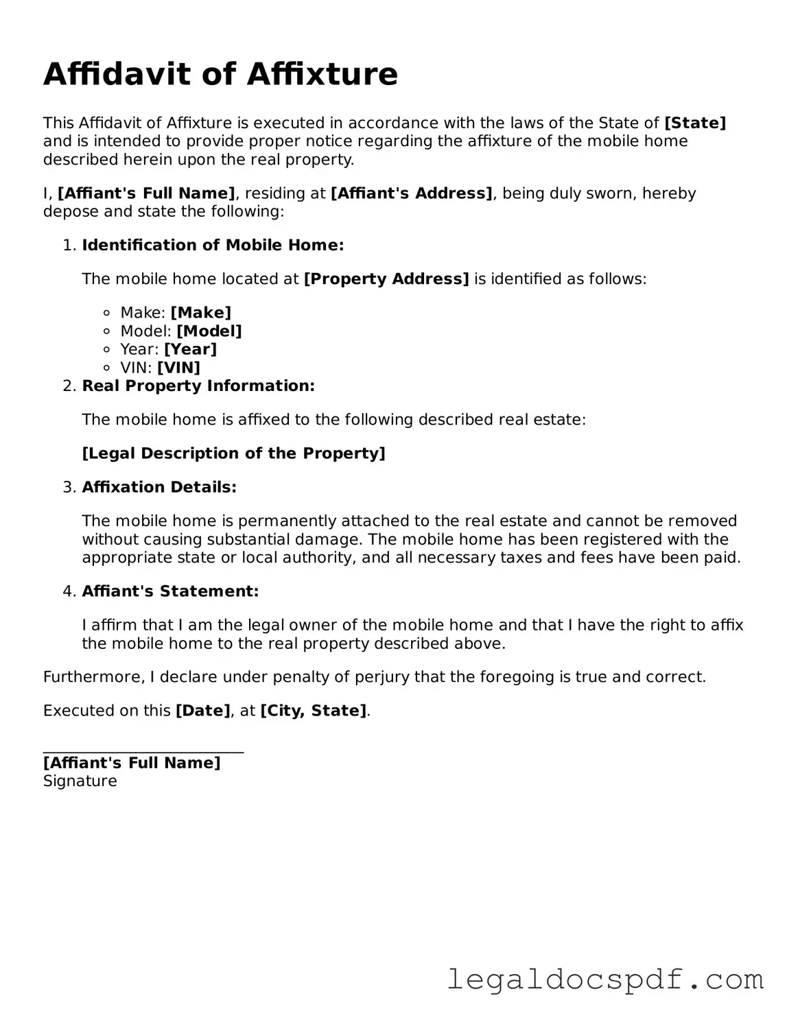 Valid Affidavit of Affixture Template