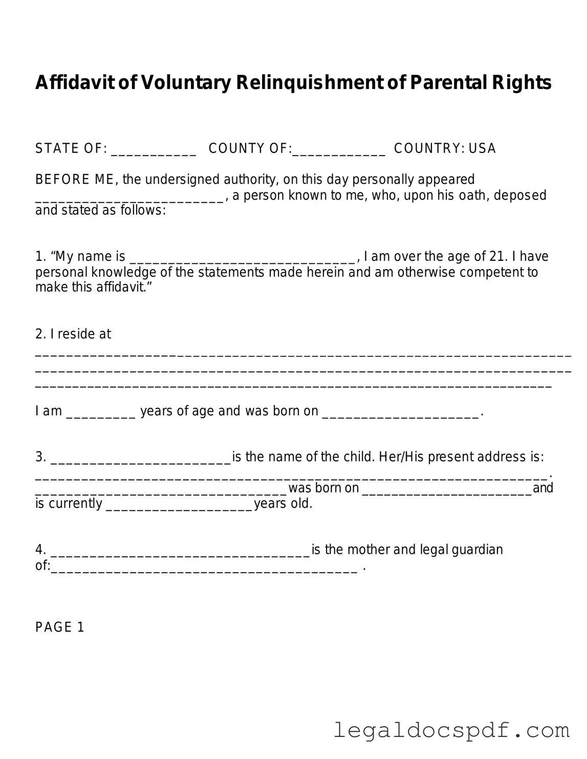 Fill Out Your Affidavit Parental Rights Form