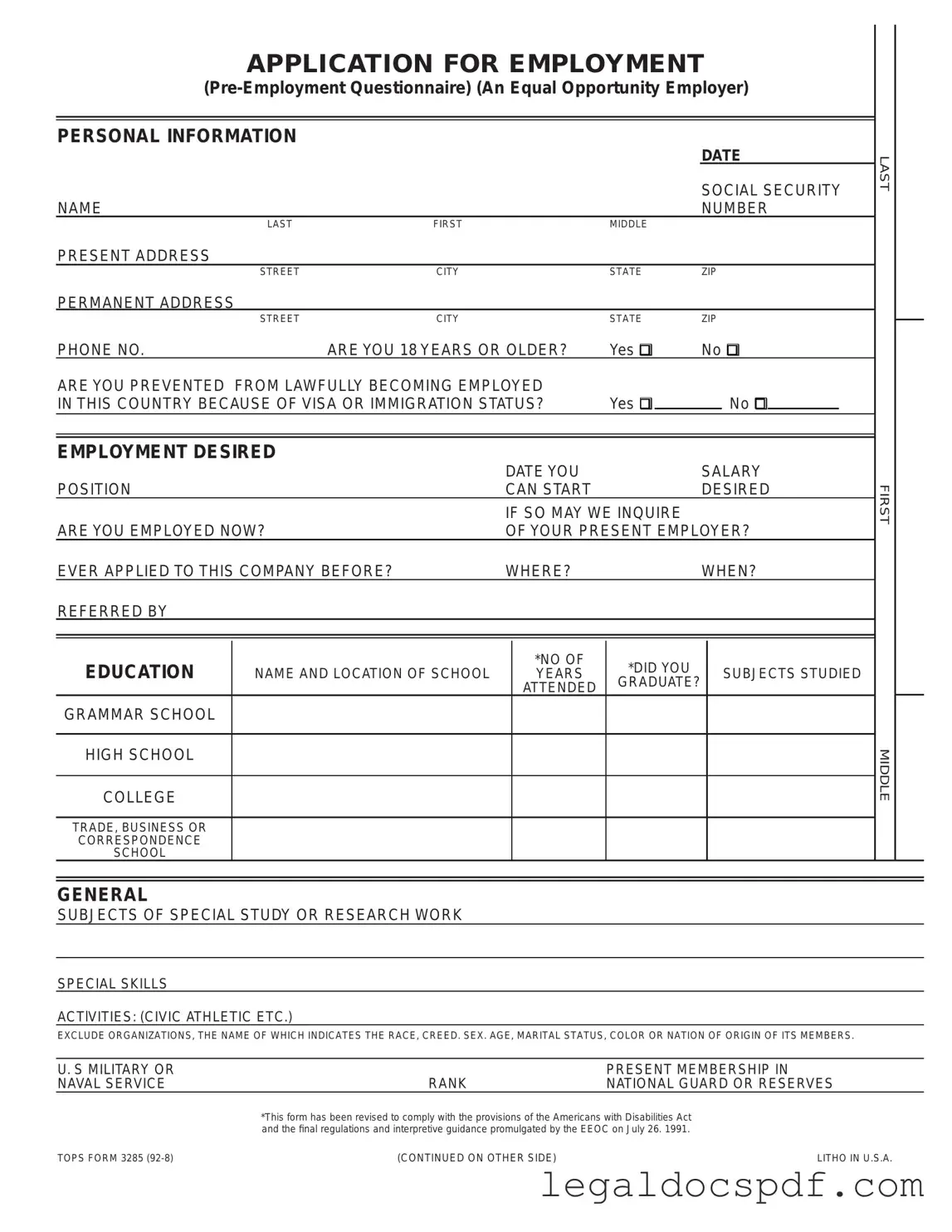 Fill Out Your Employment Application Pdf Form