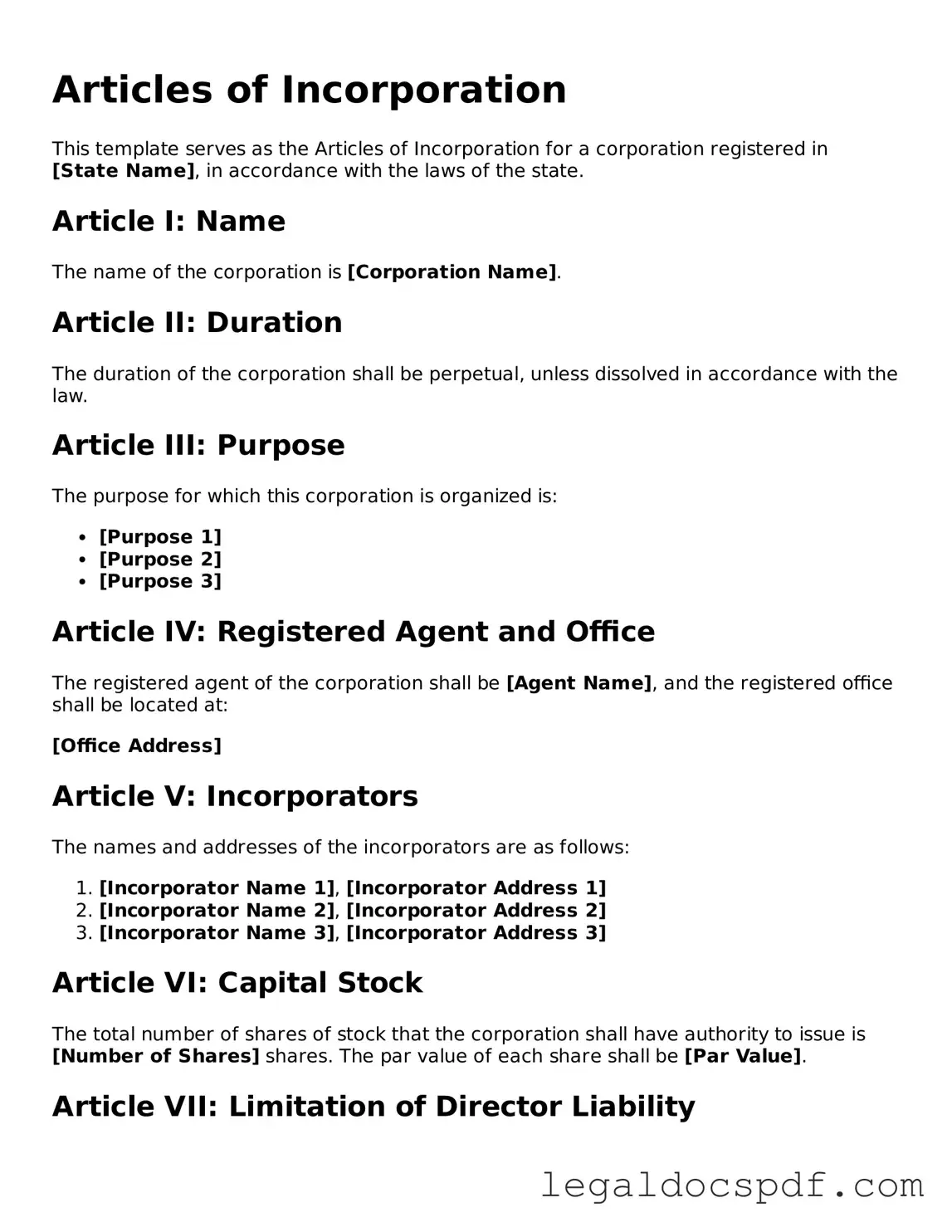 Valid Articles of Incorporation Template