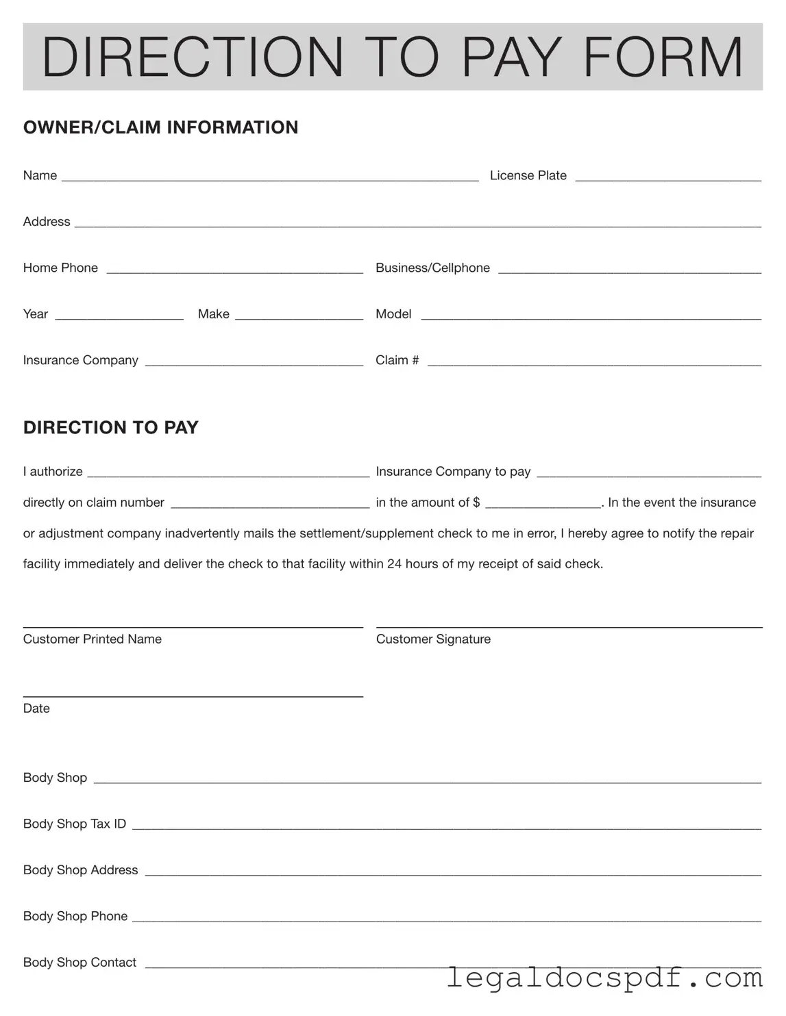 Fill Out Your Authorization And Direction Pay Form