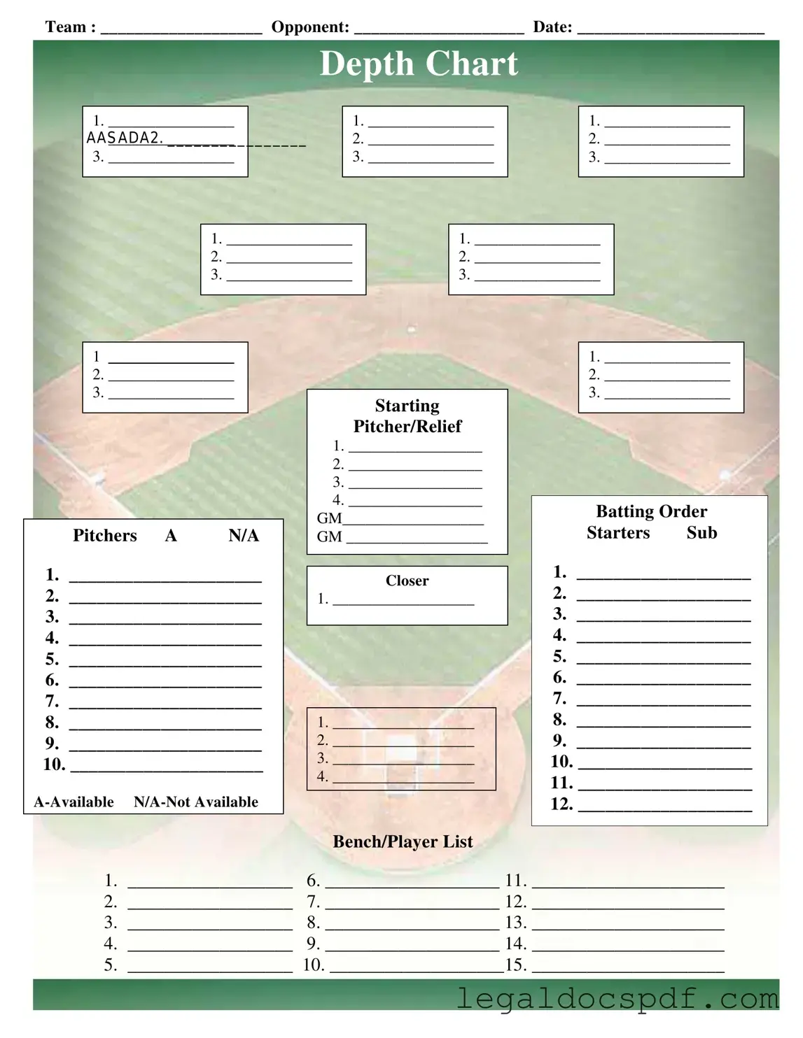 Fill Out Your Baseball Field Lineup Form