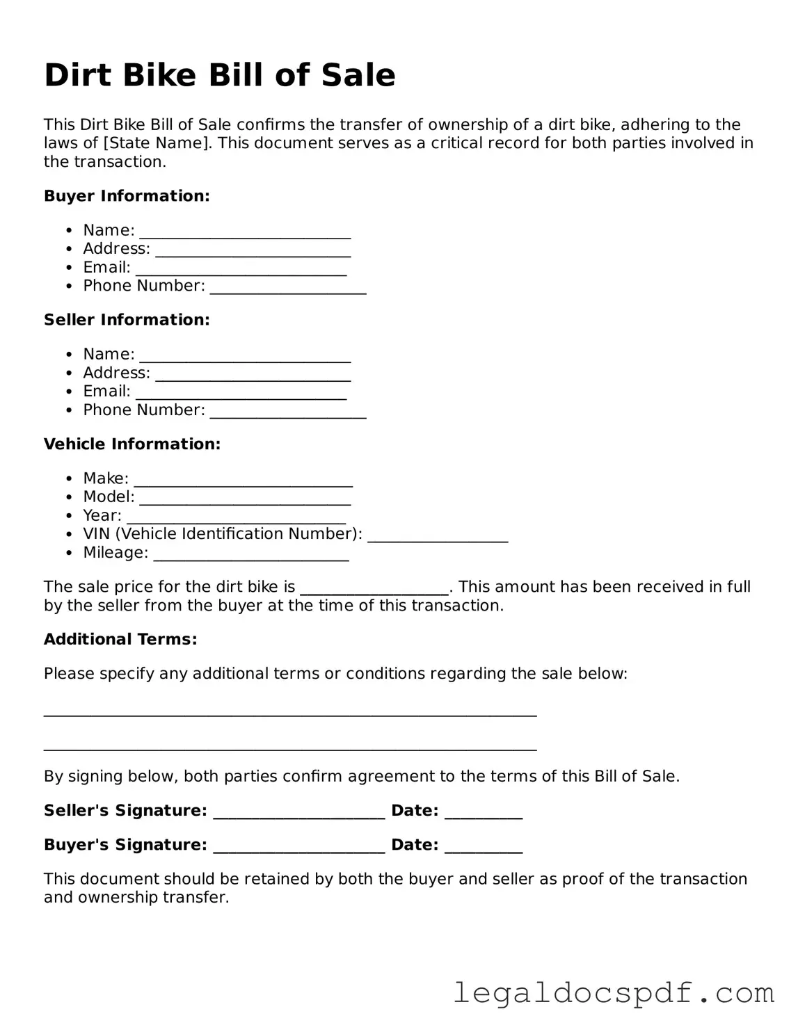 Valid Dirt Bike Bill of Sale Template