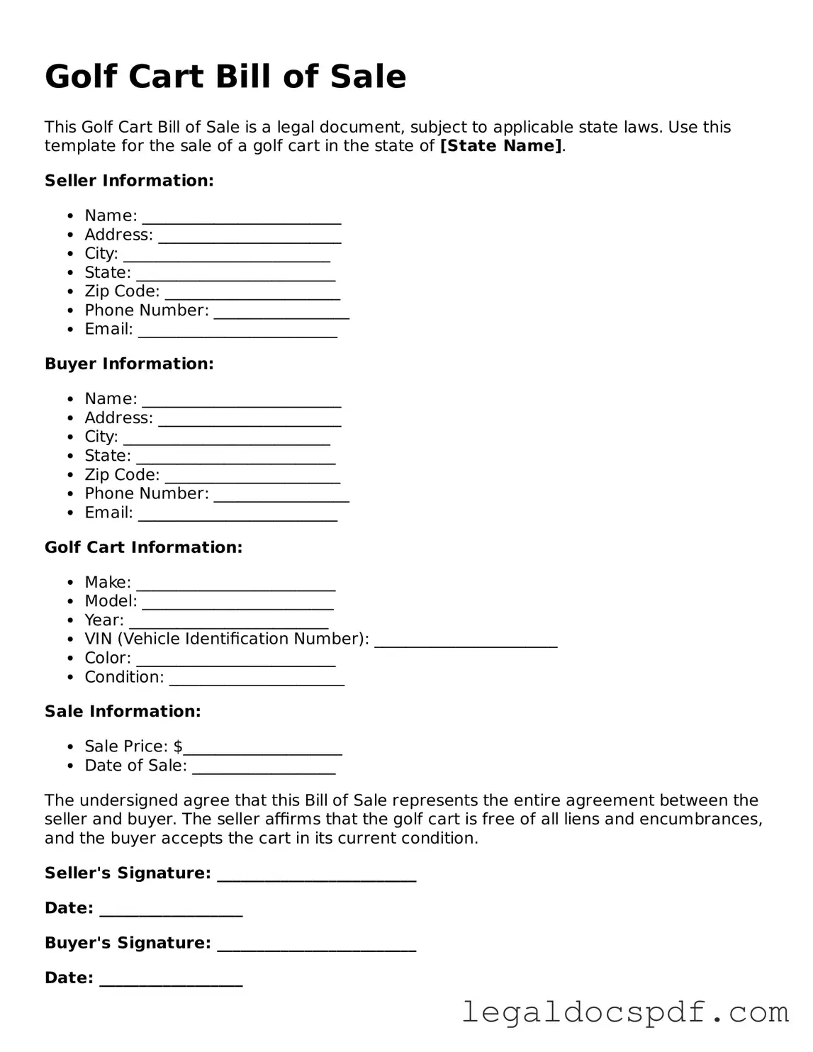 Valid Golf Cart Bill of Sale Template