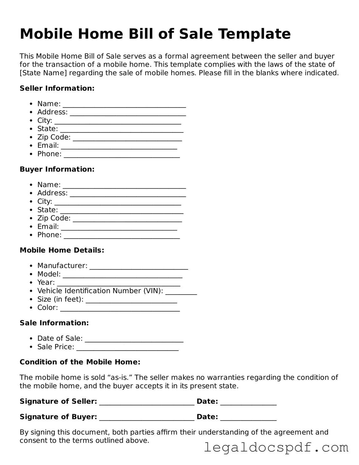 Valid Mobile Home Bill of Sale Template