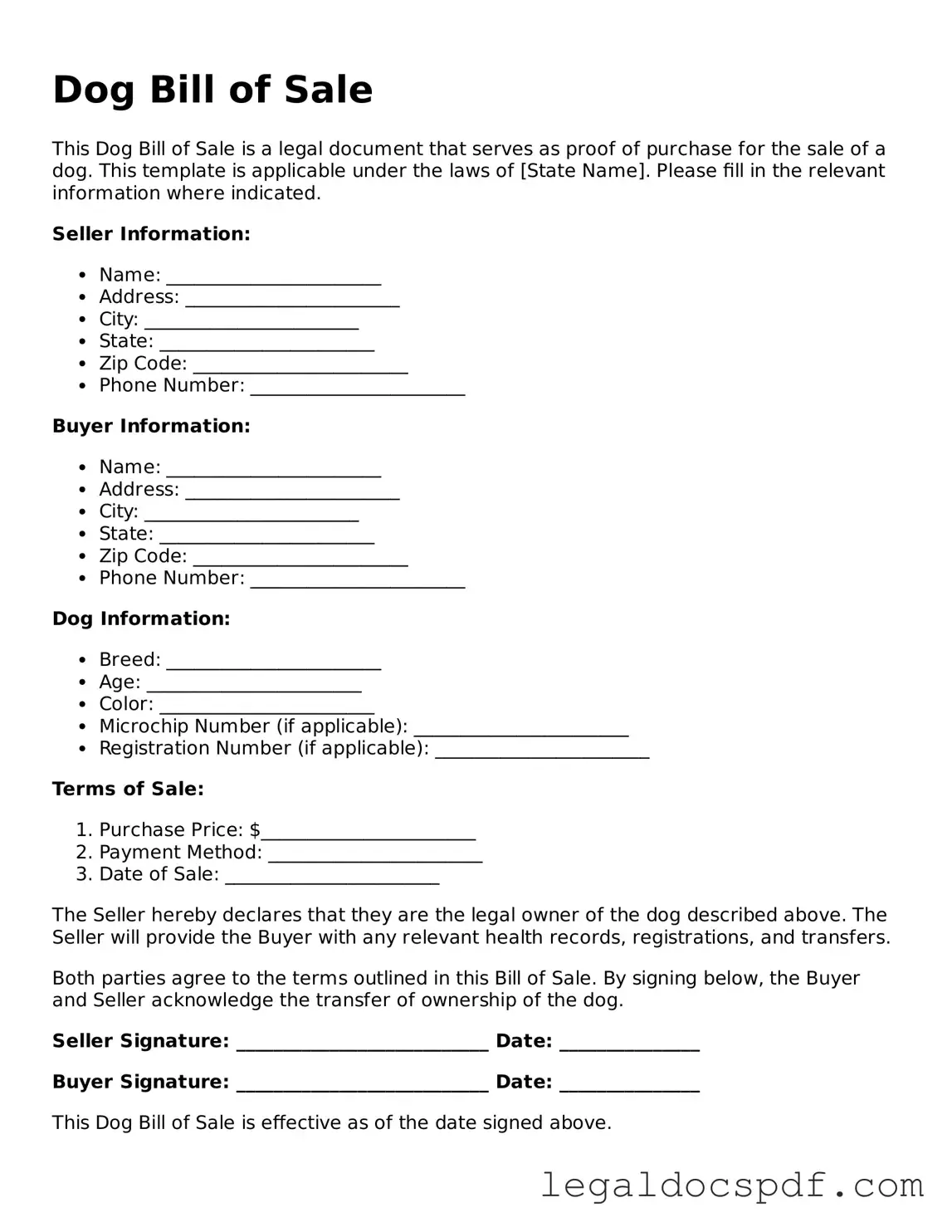 Valid Dog Bill of Sale Template
