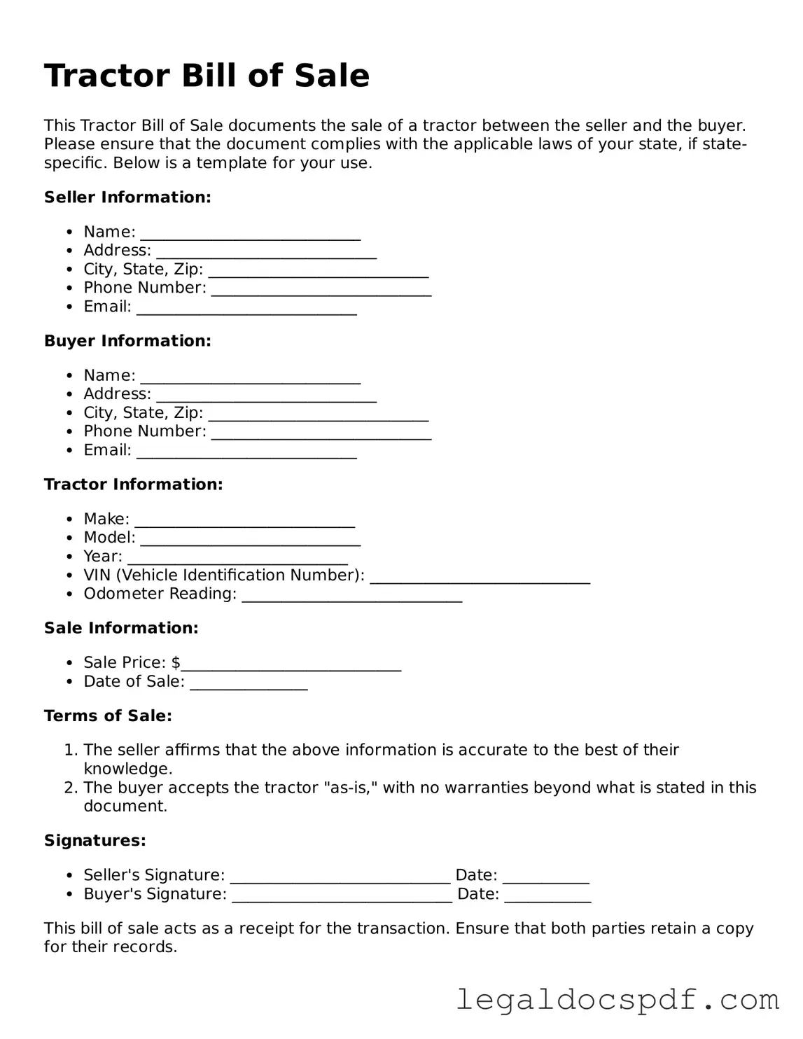 Valid Tractor Bill of Sale Template