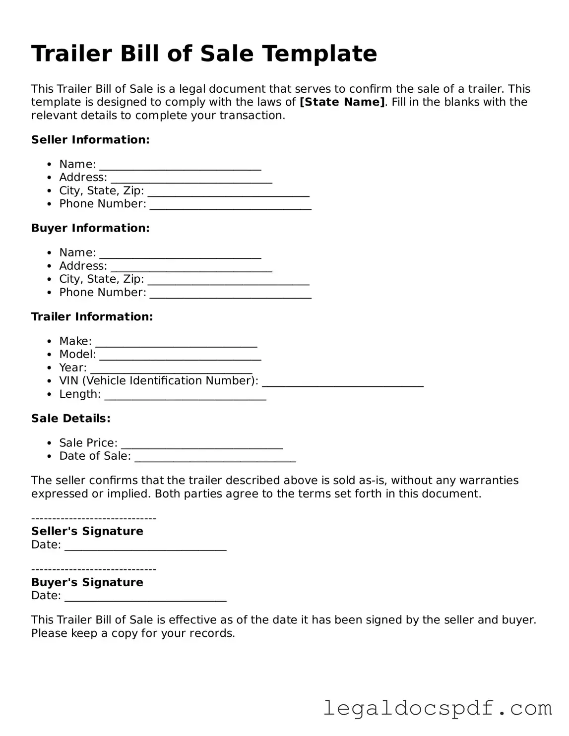 Valid Trailer Bill of Sale Template