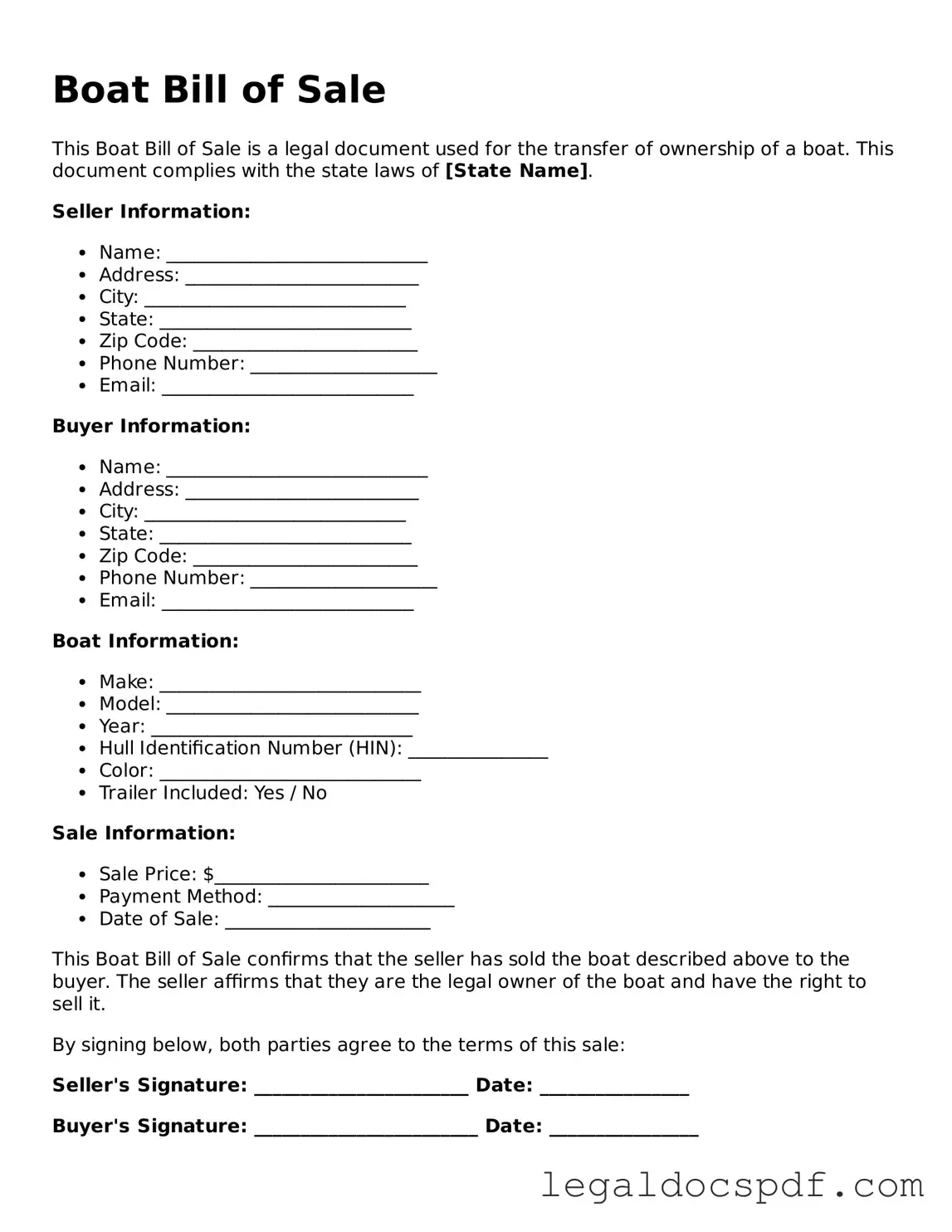 Valid Boat Bill of Sale Template