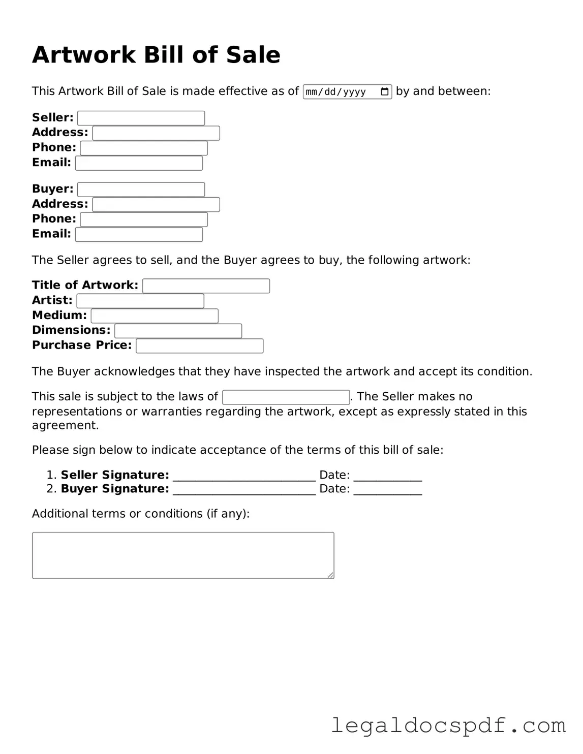 Valid Artwork Bill of Sale Template