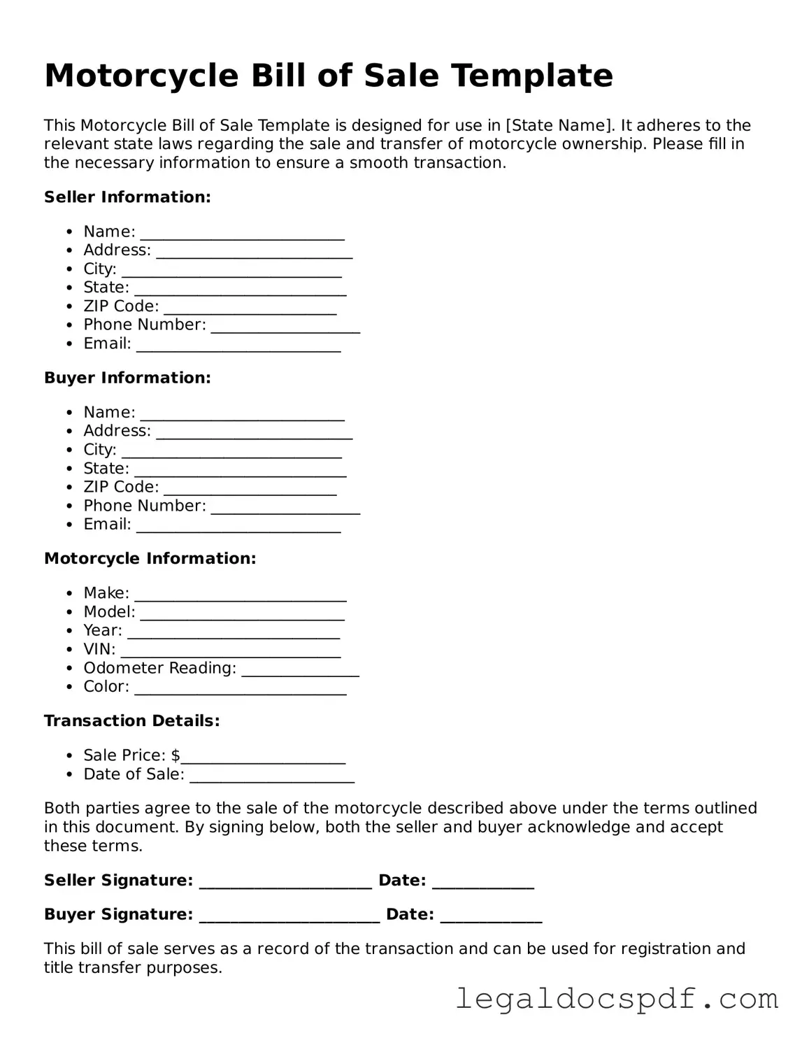 Valid Motorcycle Bill of Sale Template