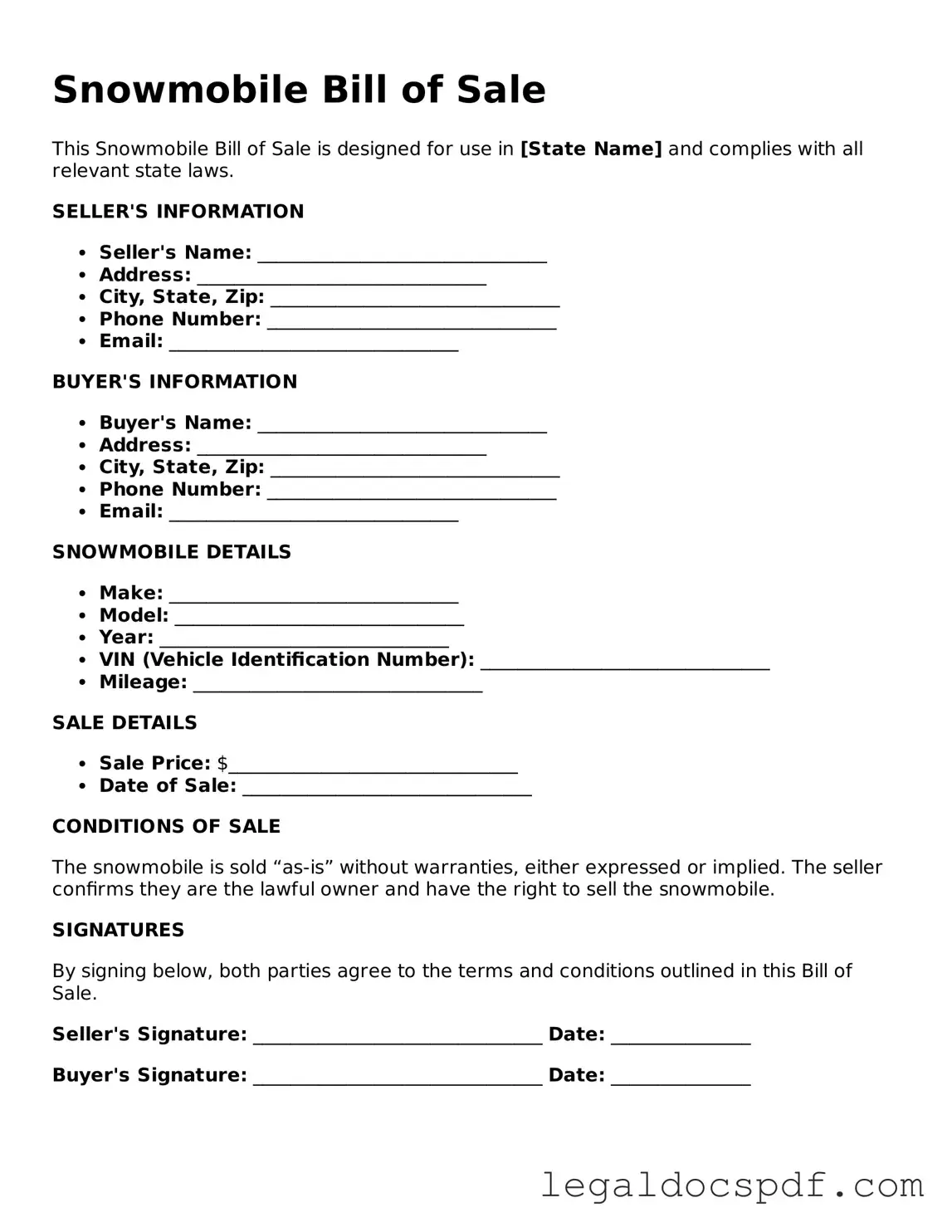 Valid Snowmobile Bill of Sale Template