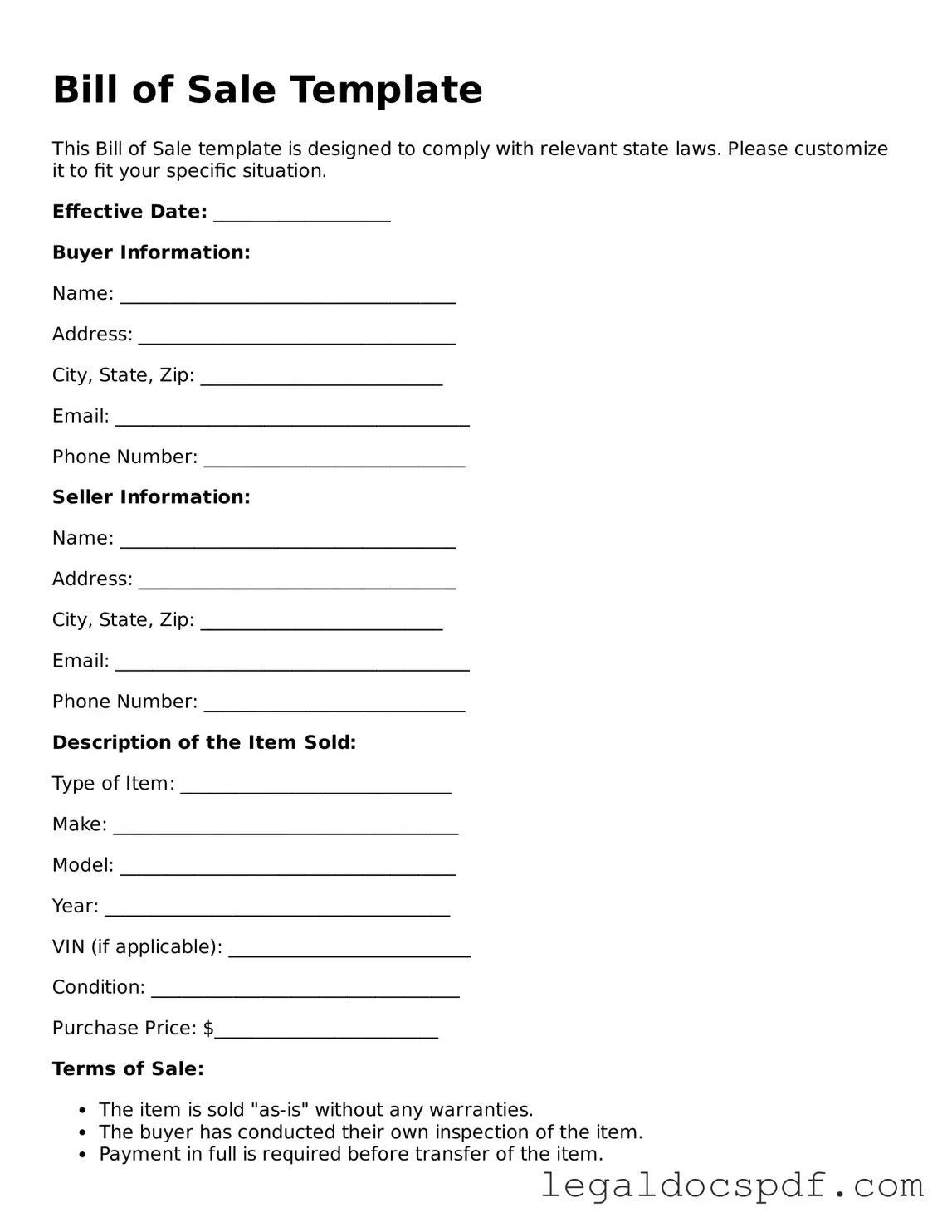 Valid Bill of Sale Template