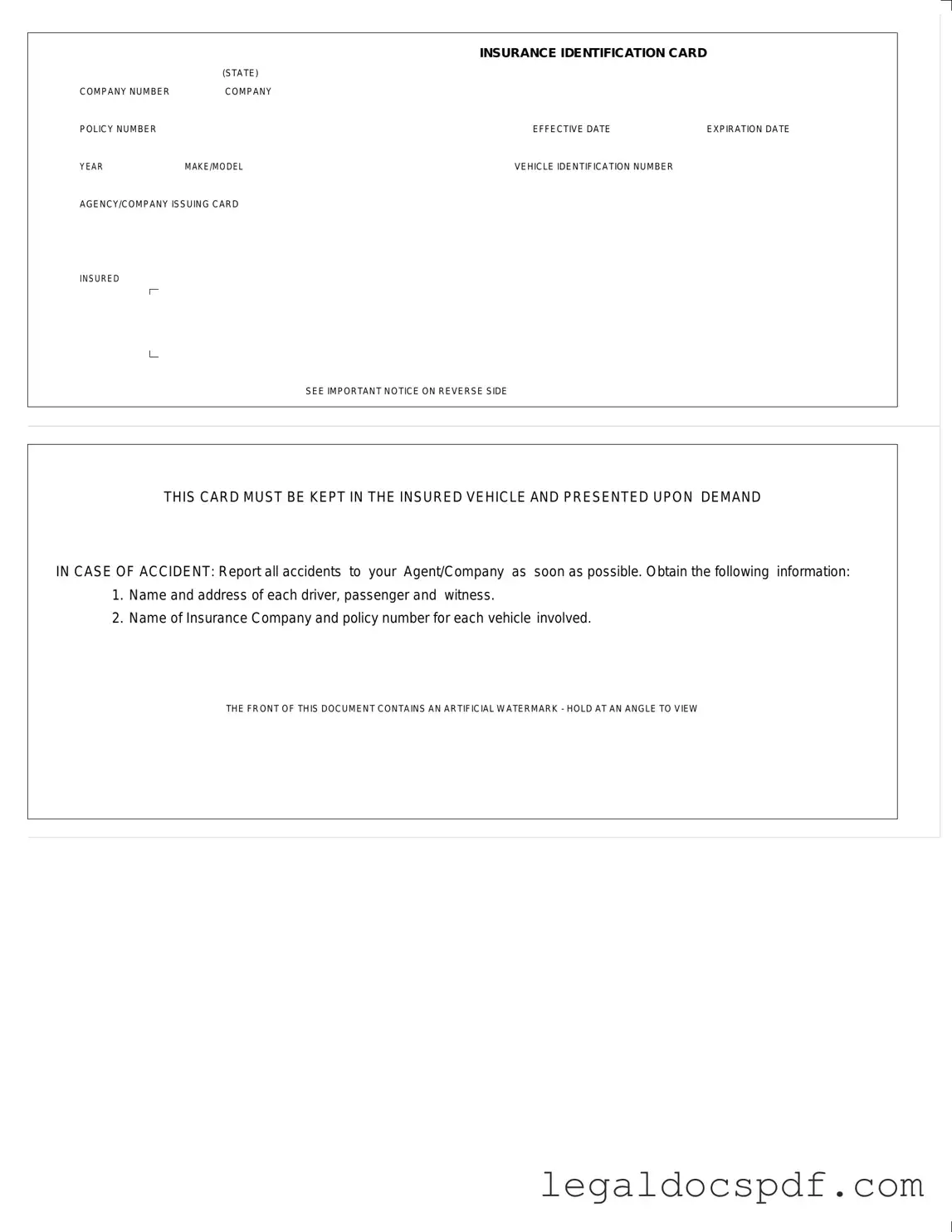Fill Out Your Auto Insurance Card Form
