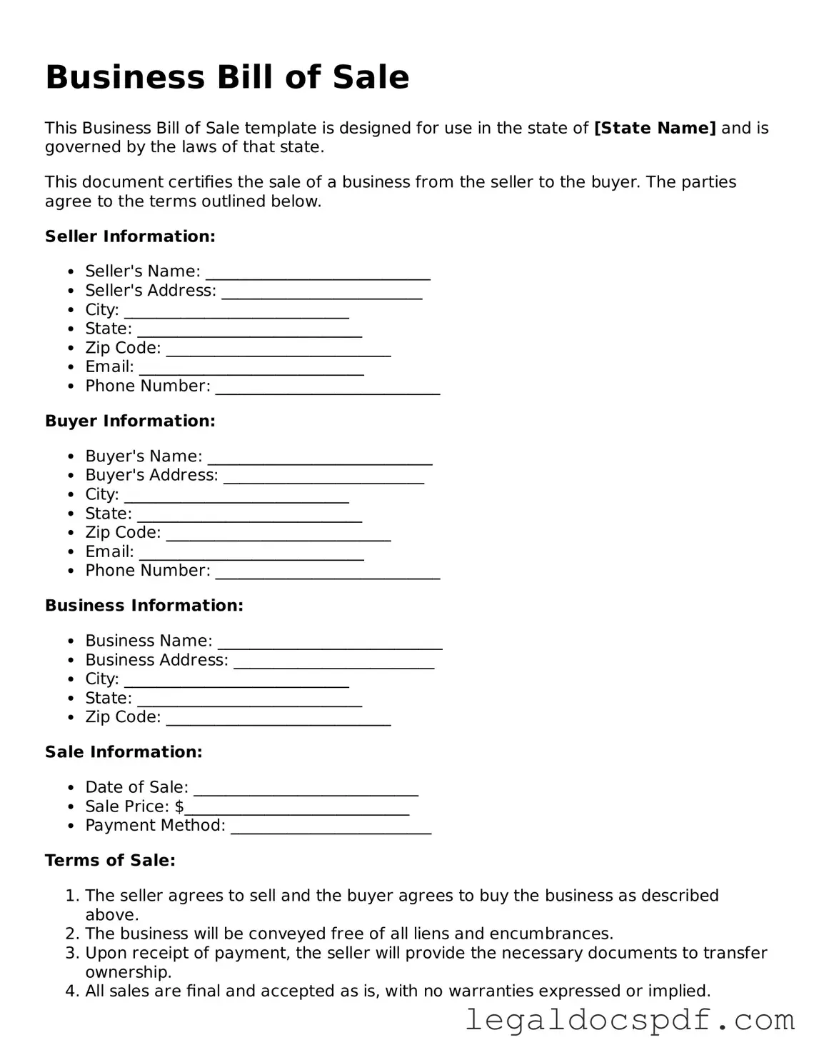 Valid Business Bill of Sale Template