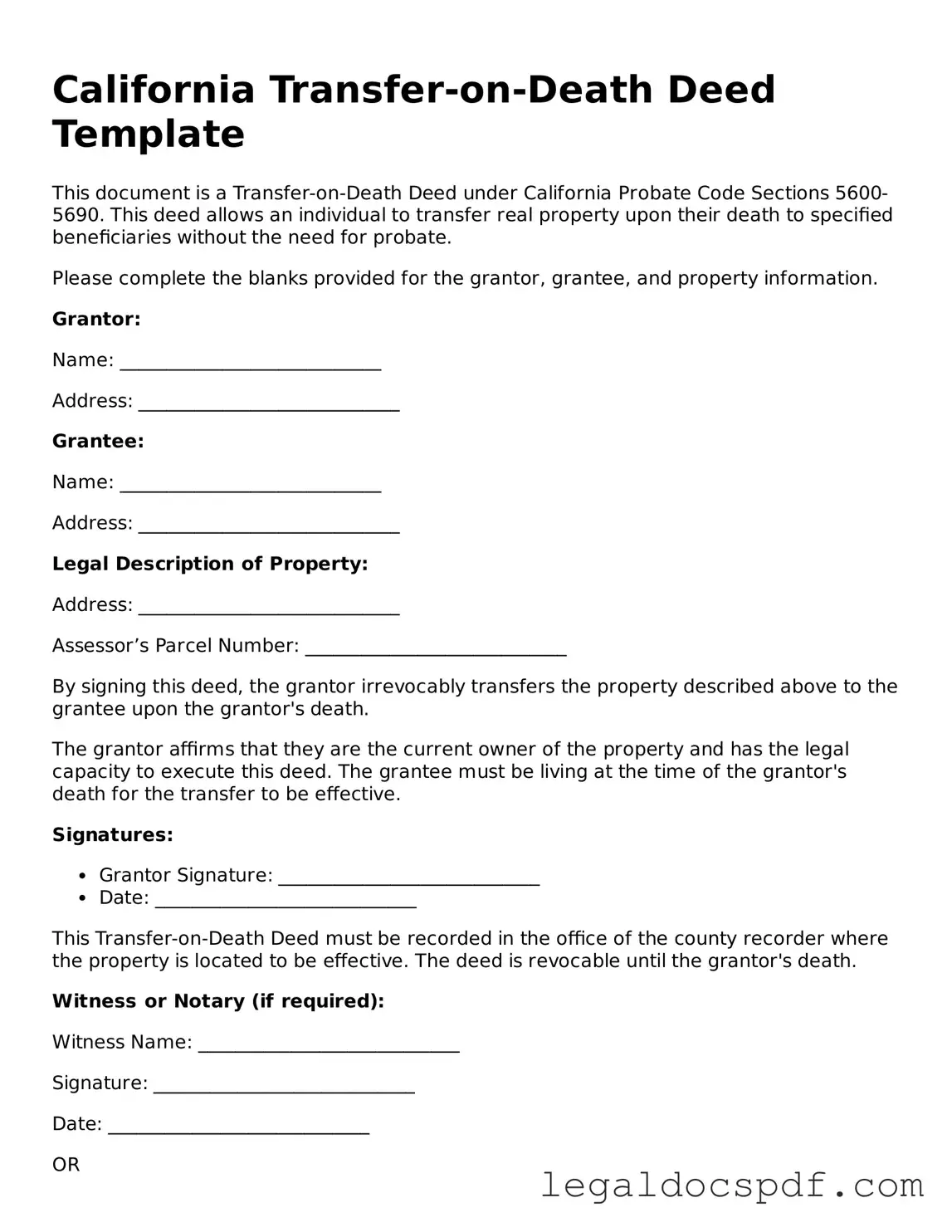 Legal California Transfer-on-Death Deed Form