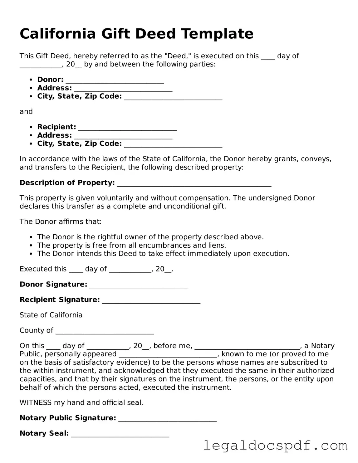 Legal California Gift Deed Form