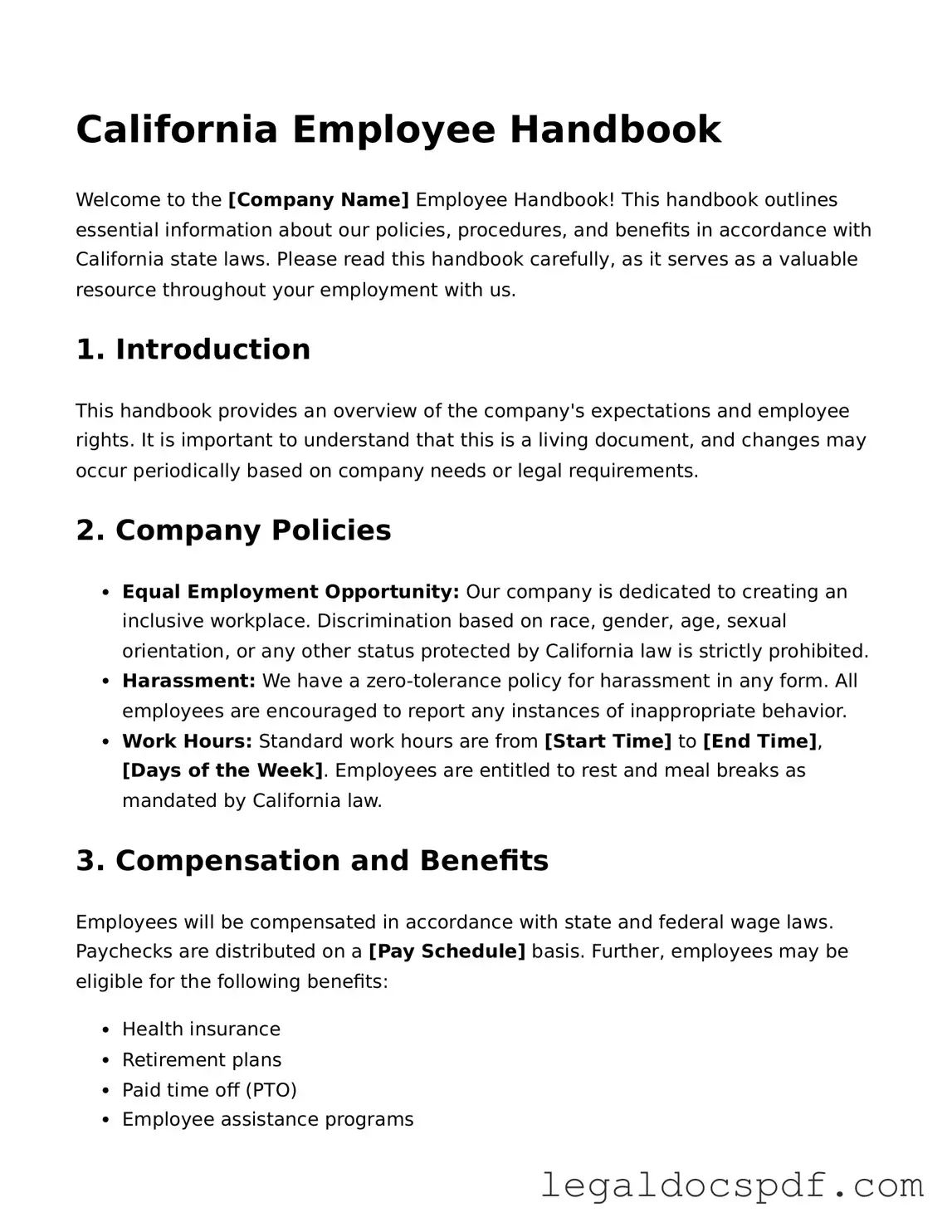 Legal California Employee Handbook Form