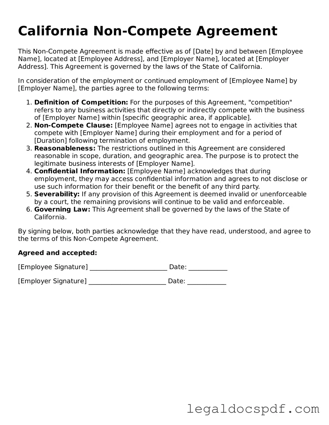 Legal California Non-compete Agreement Form