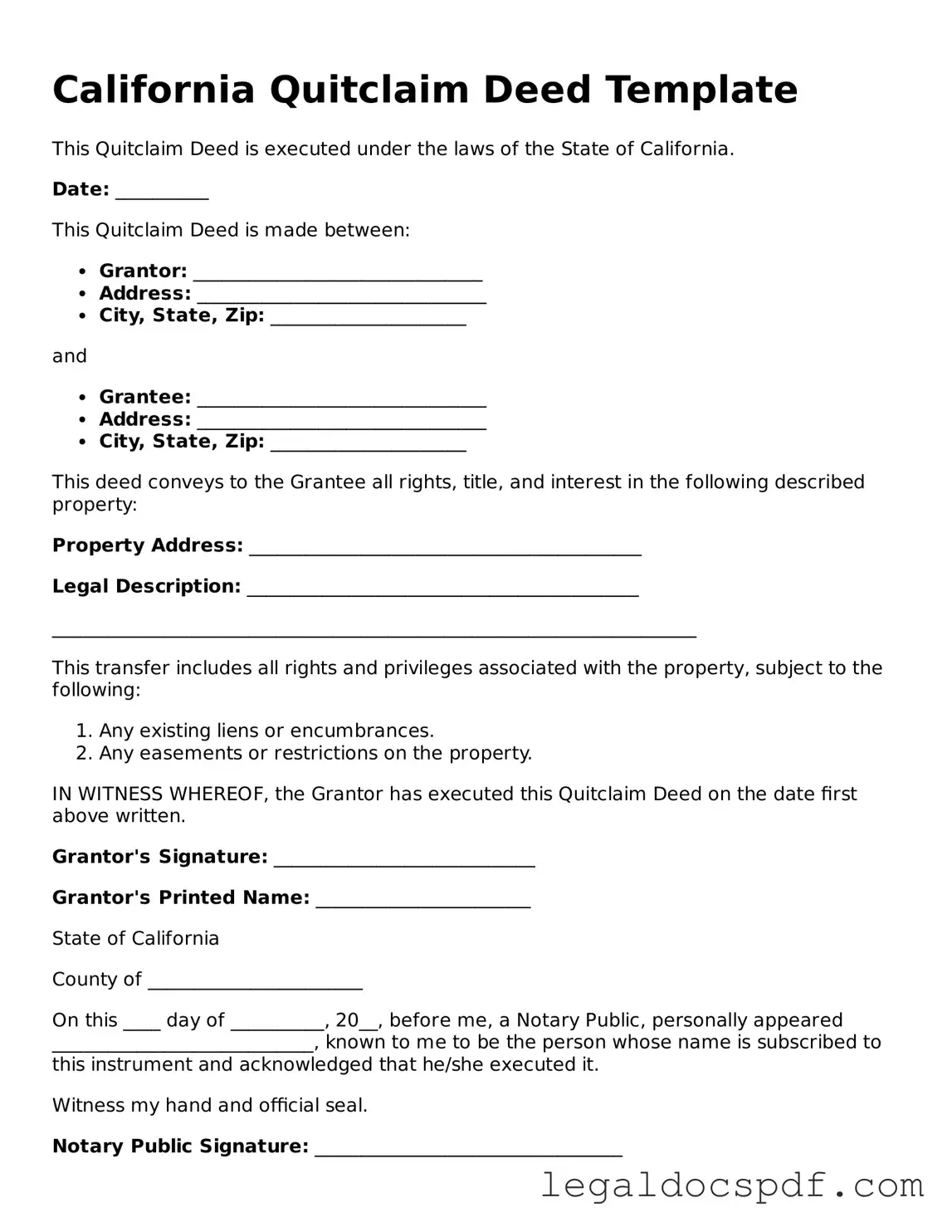Legal California Quitclaim Deed Form