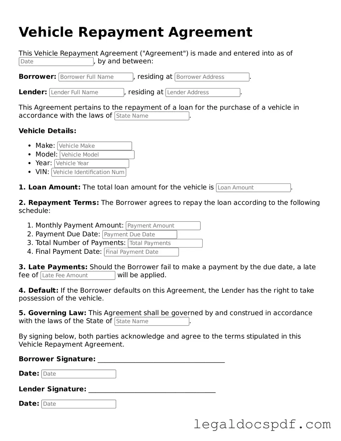 Valid Vehicle Repayment Agreement Template