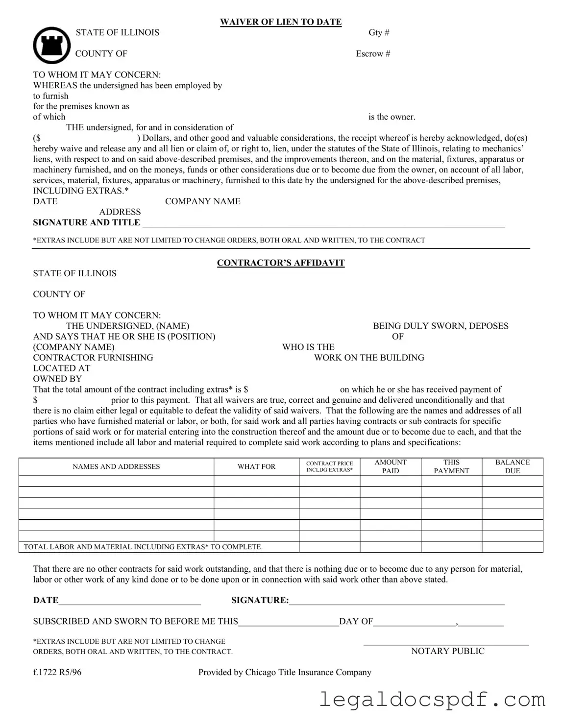 Fill Out Your Chicago Title Waiver Format Form