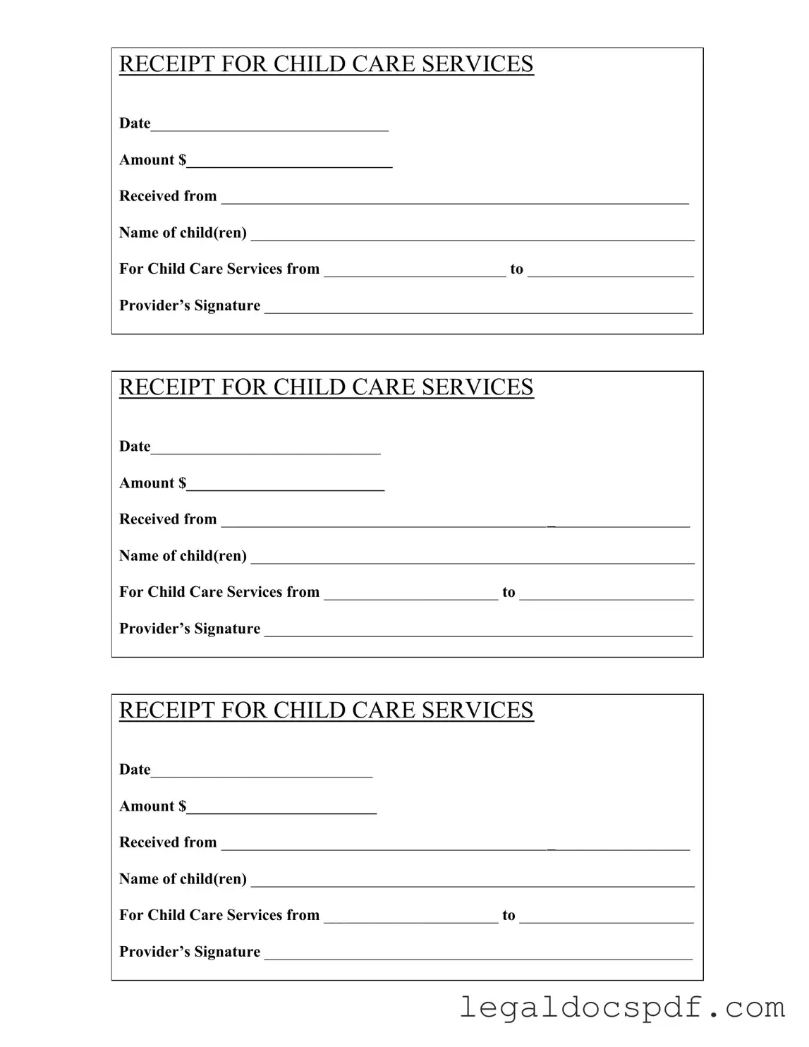 Fill Out Your Childcare Receipt Form
