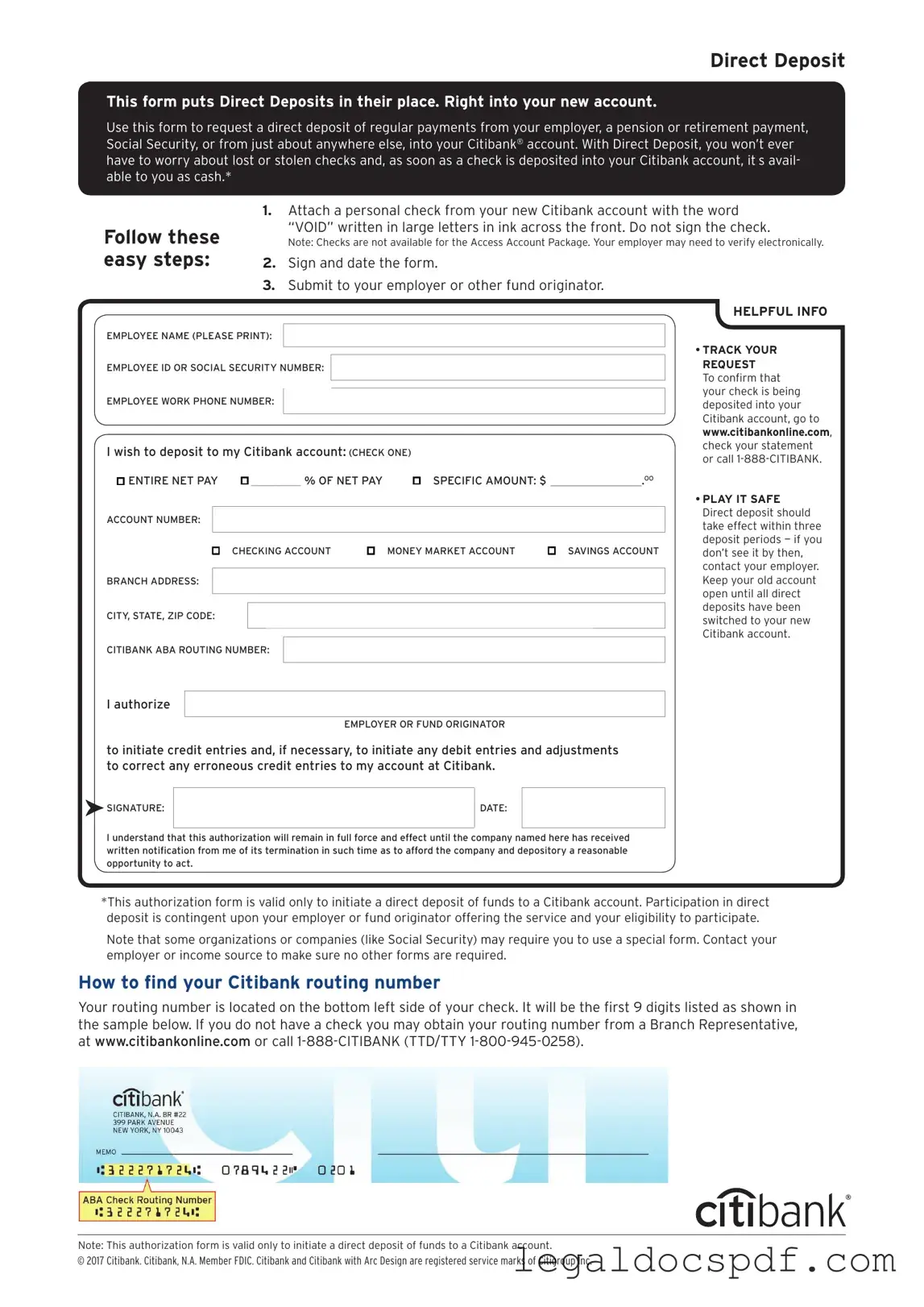 Fill Out Your Citibank Direct Deposit Form