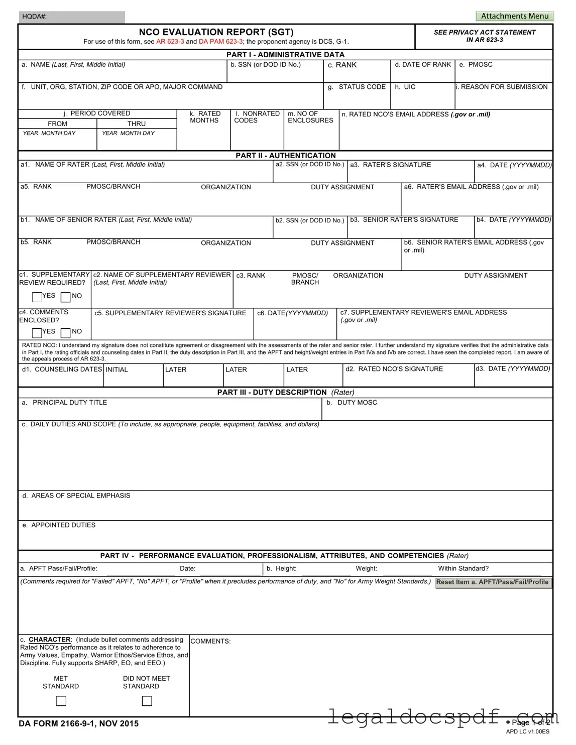 Fill Out Your Da 2166 9 1 Form