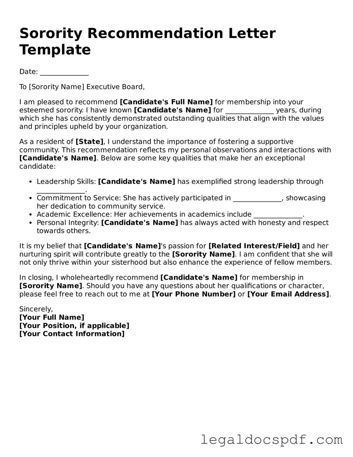 Valid Sorority Recommendation Letter Template