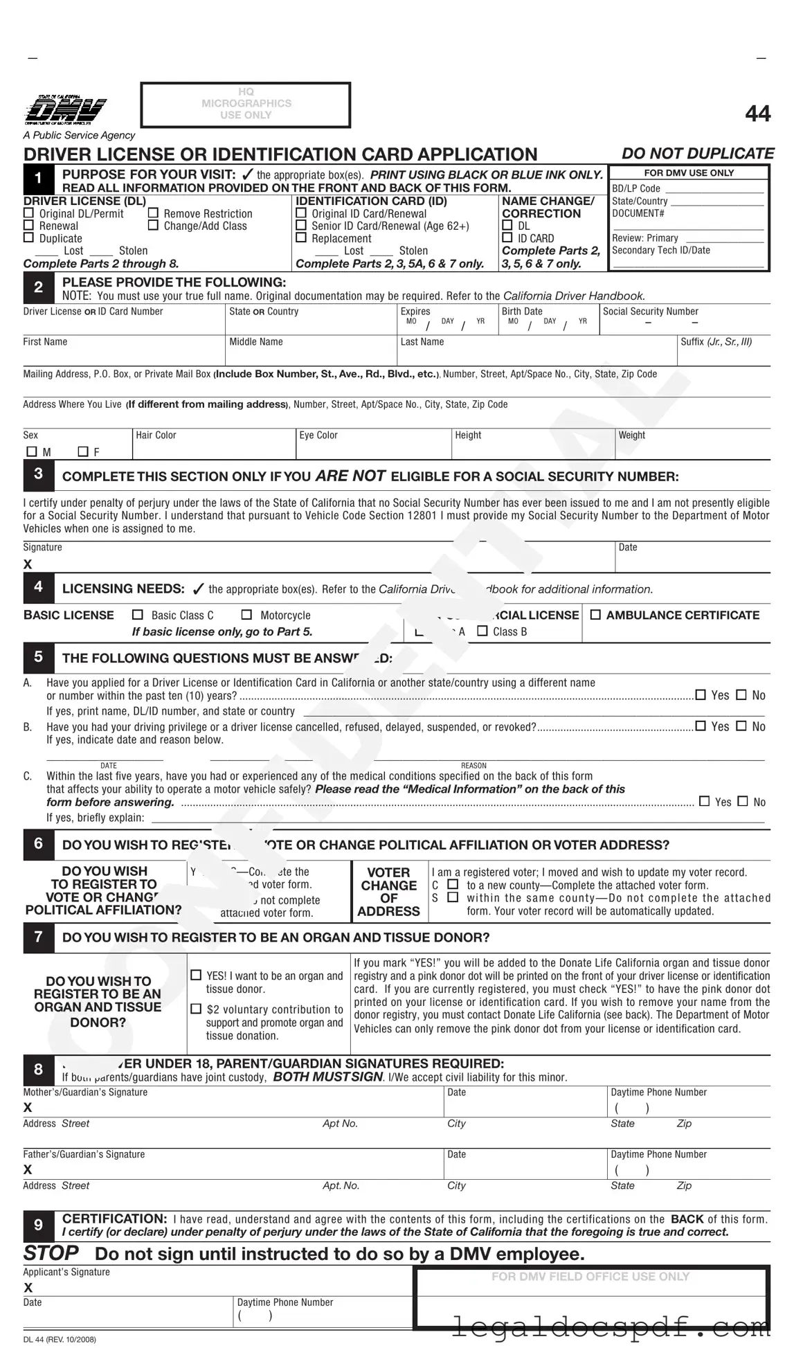 Fill Out Your Ca Dmv Dl 44 Form