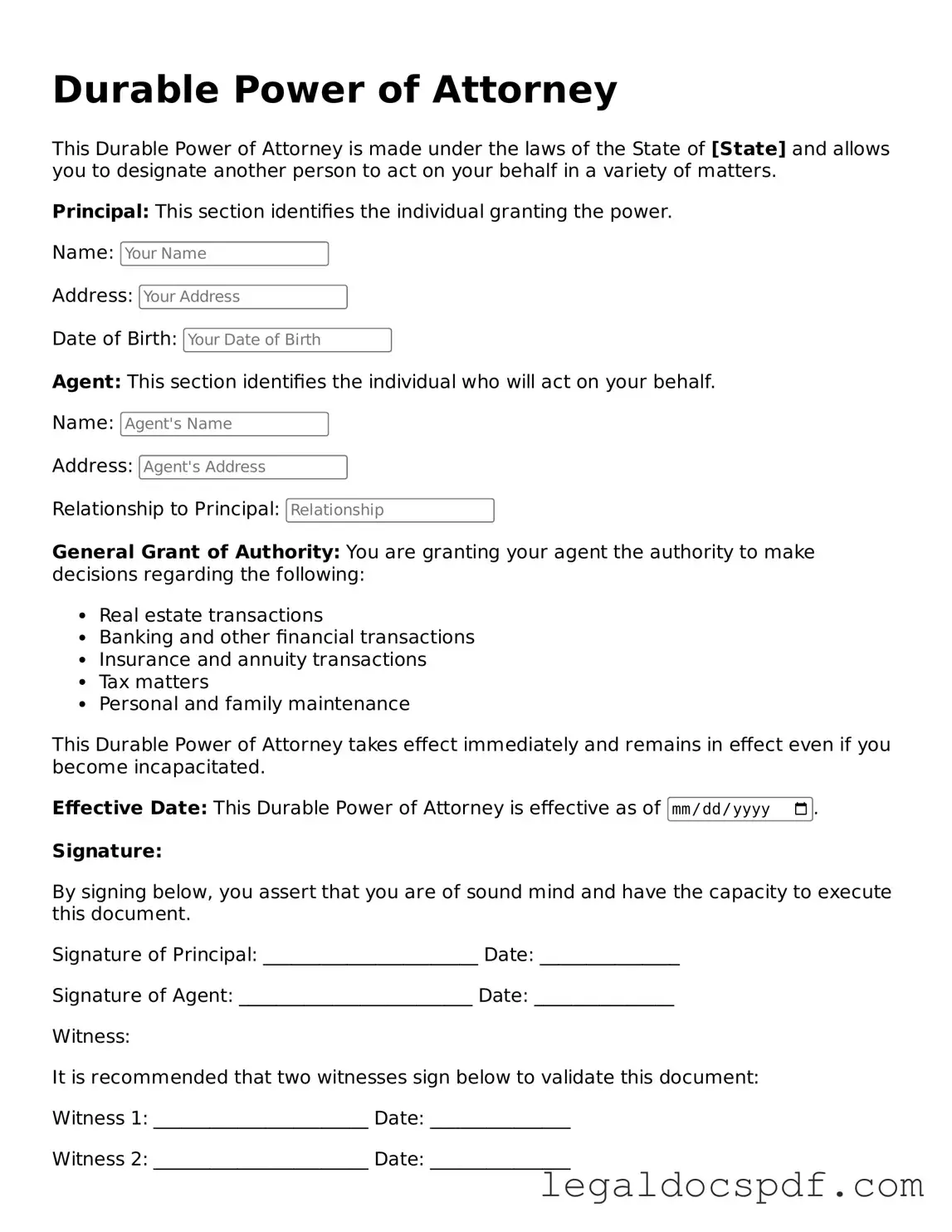 Valid Durable Power of Attorney Template