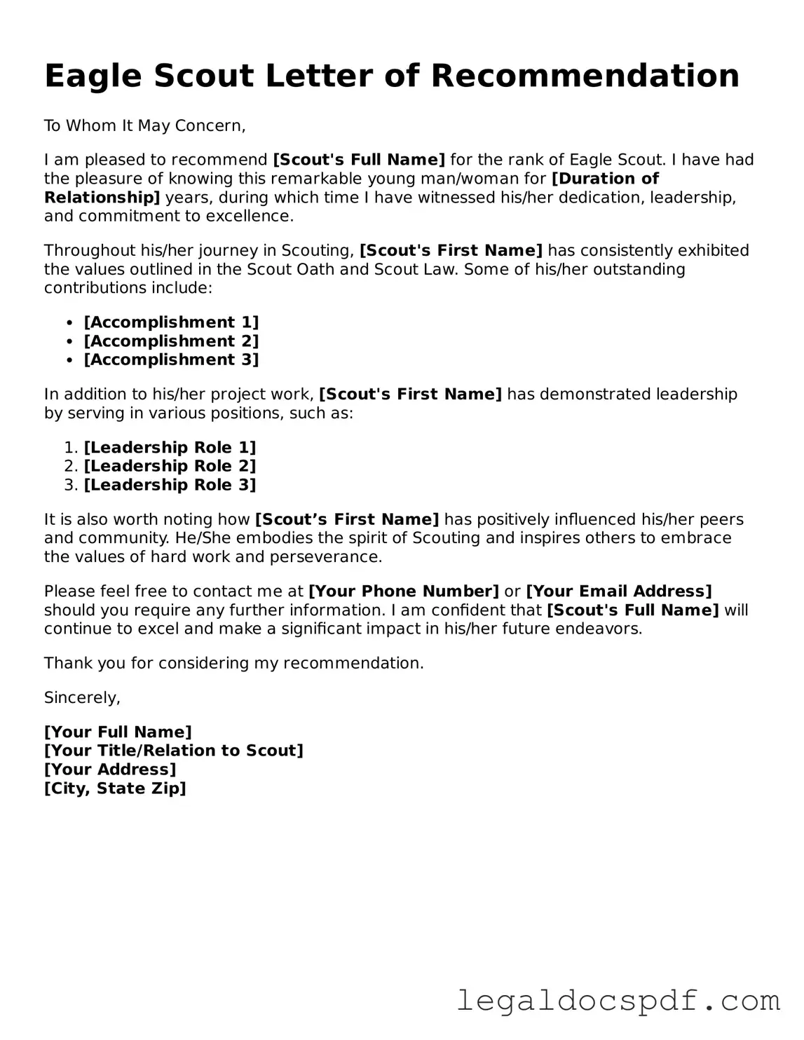 Valid Eagle Scout Letter of Recommendation Template