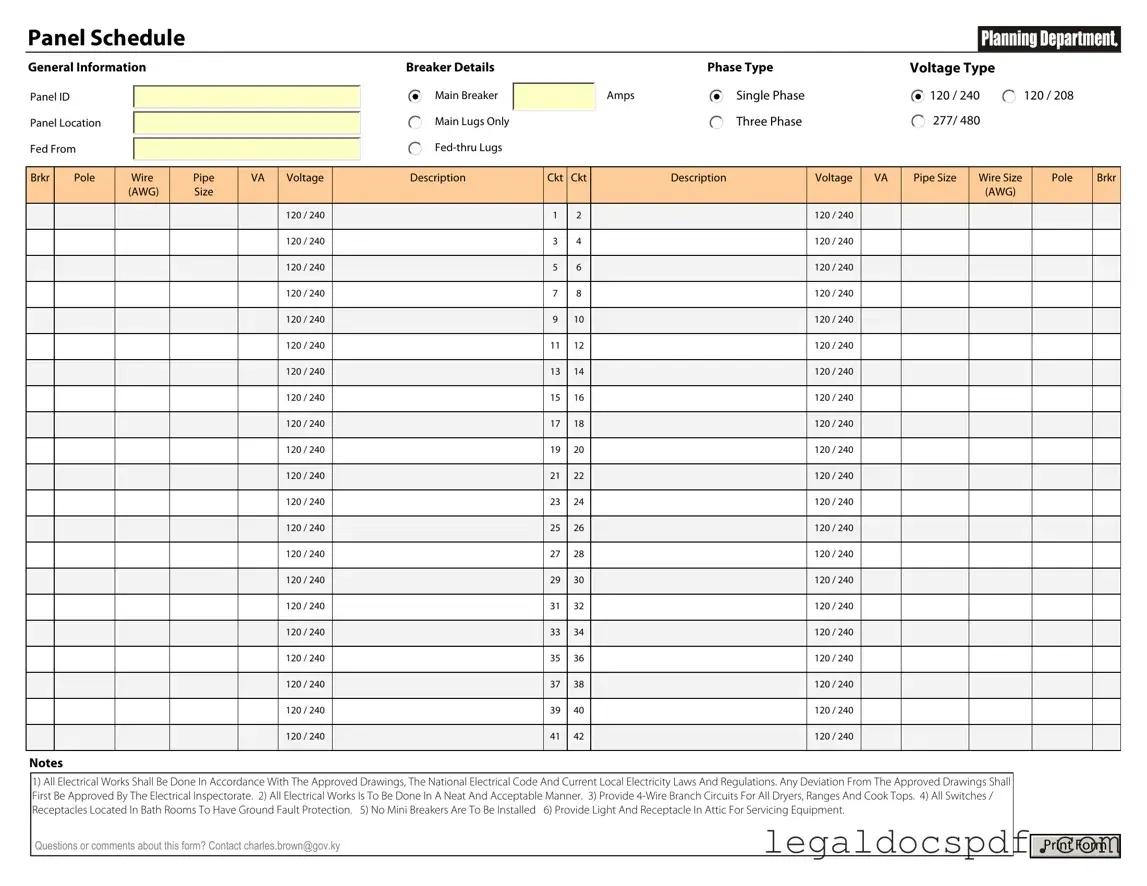 Fill Out Your Electrical Panel Schedule Form