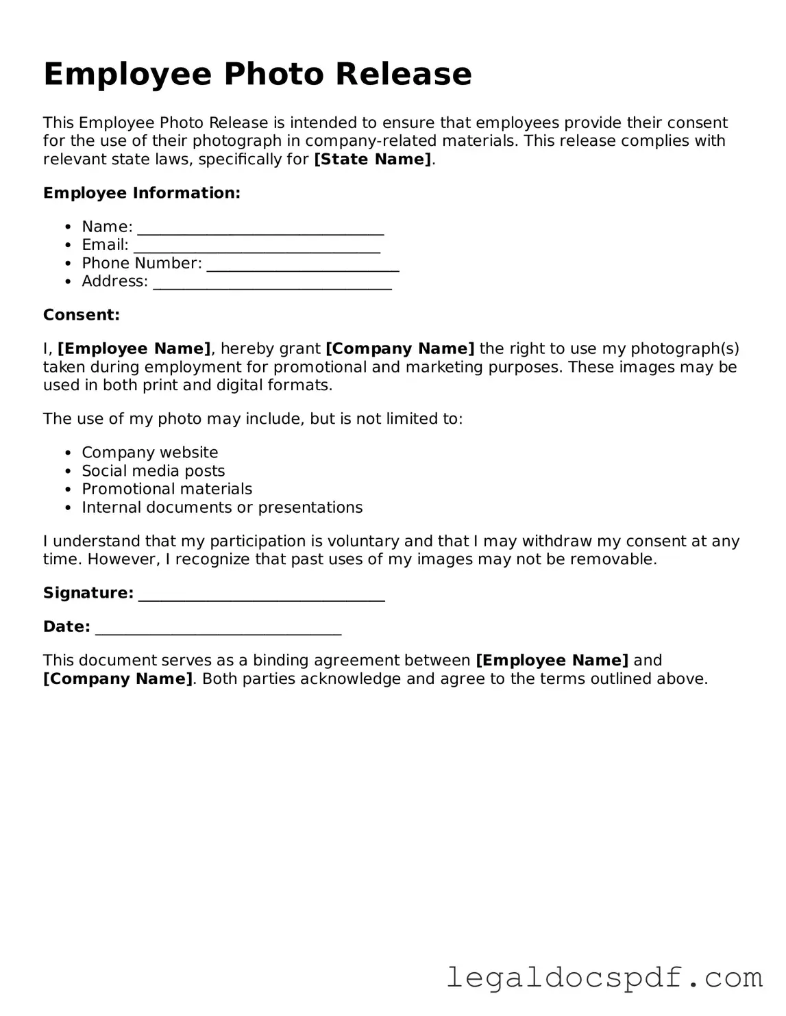 Valid Employee Photo Release Template