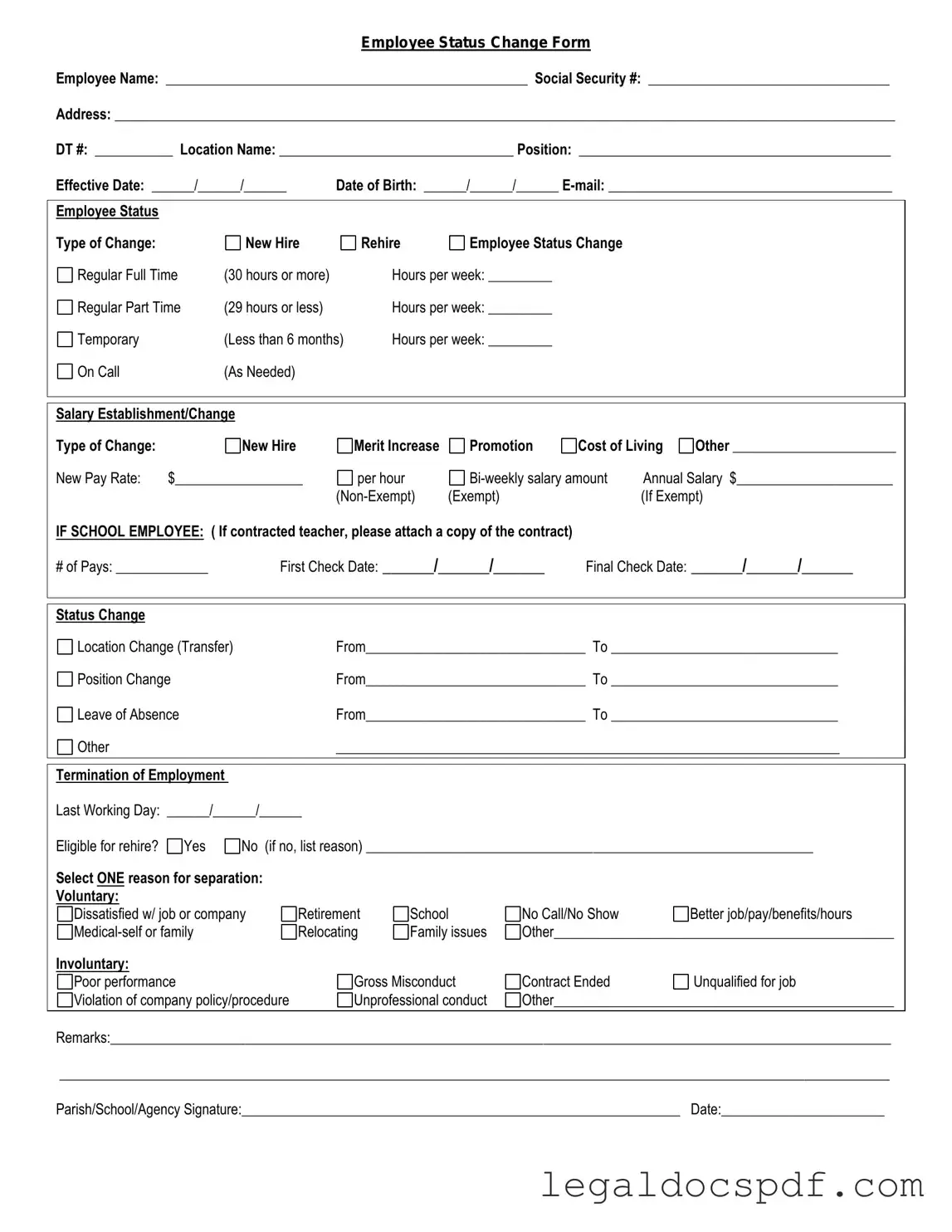 Fill Out Your Employee Status Change Form