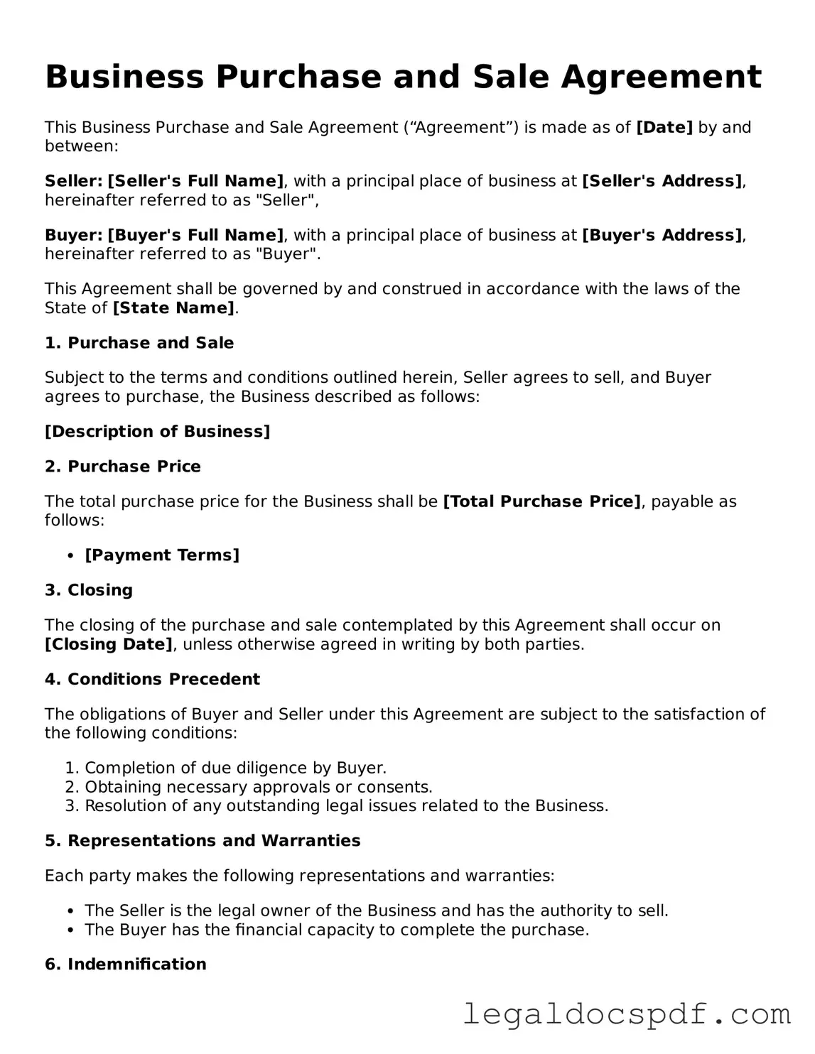 Valid Business Purchase and Sale Agreement Template