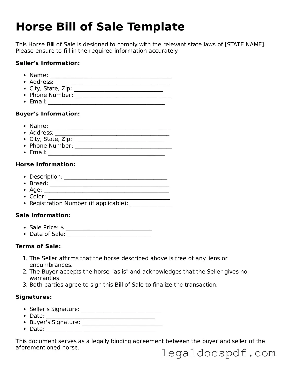 Valid Horse Bill of Sale Template
