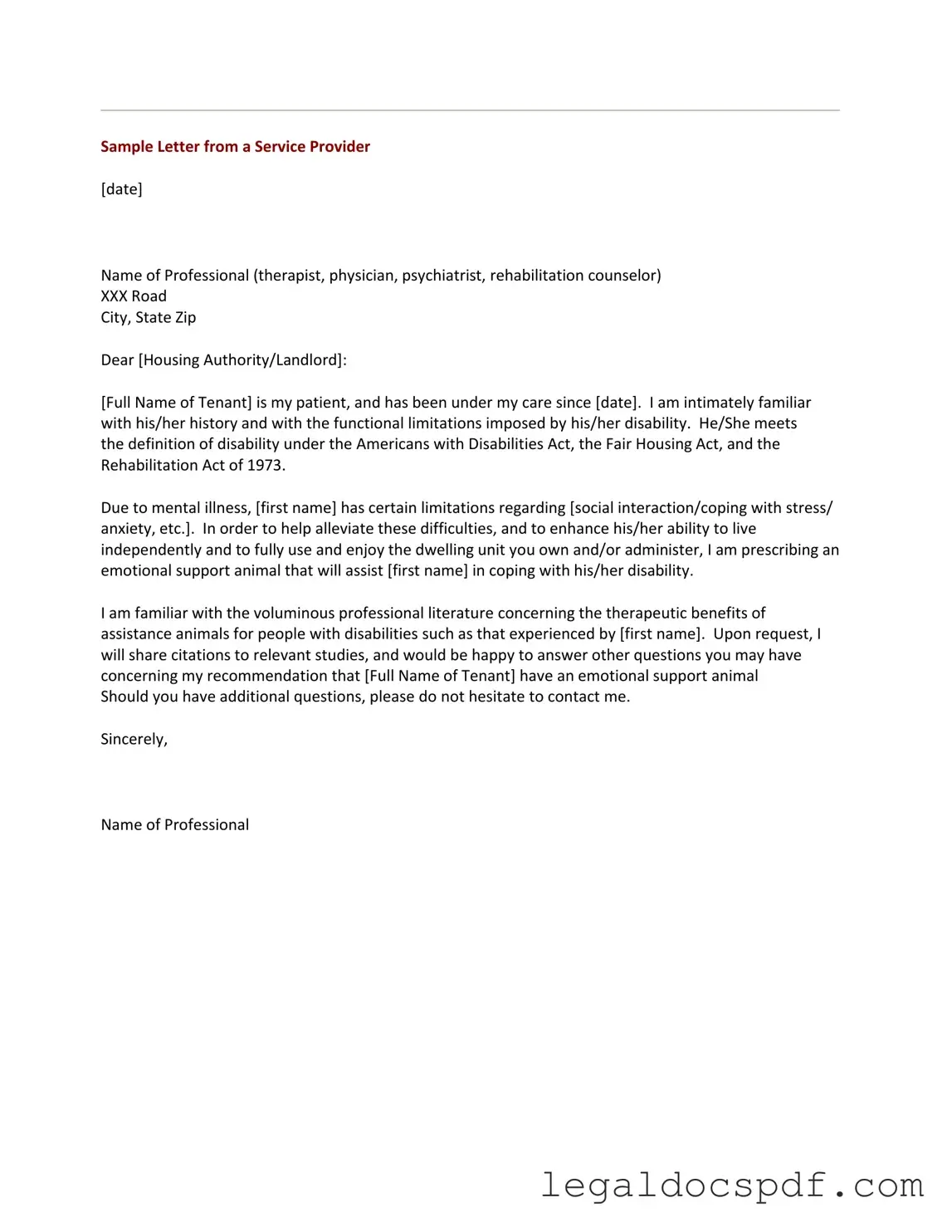 Fill Out Your Emotional Support Animal Letter Form