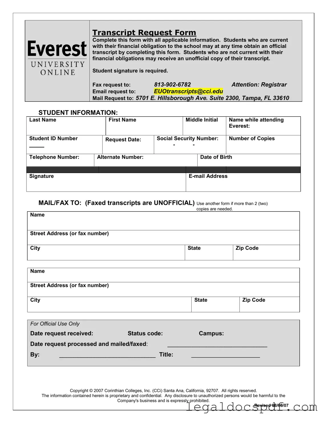 Fill Out Your Everest University Transcript Form