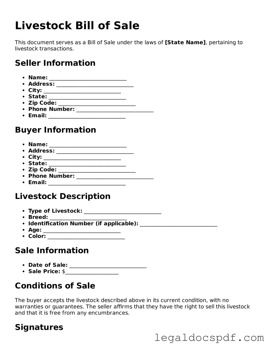 Valid Livestock Bill of Sale Template