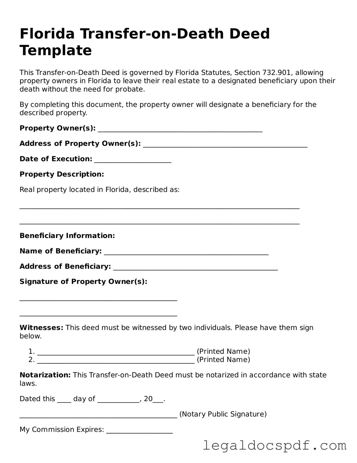 Legal Florida Transfer-on-Death Deed Form