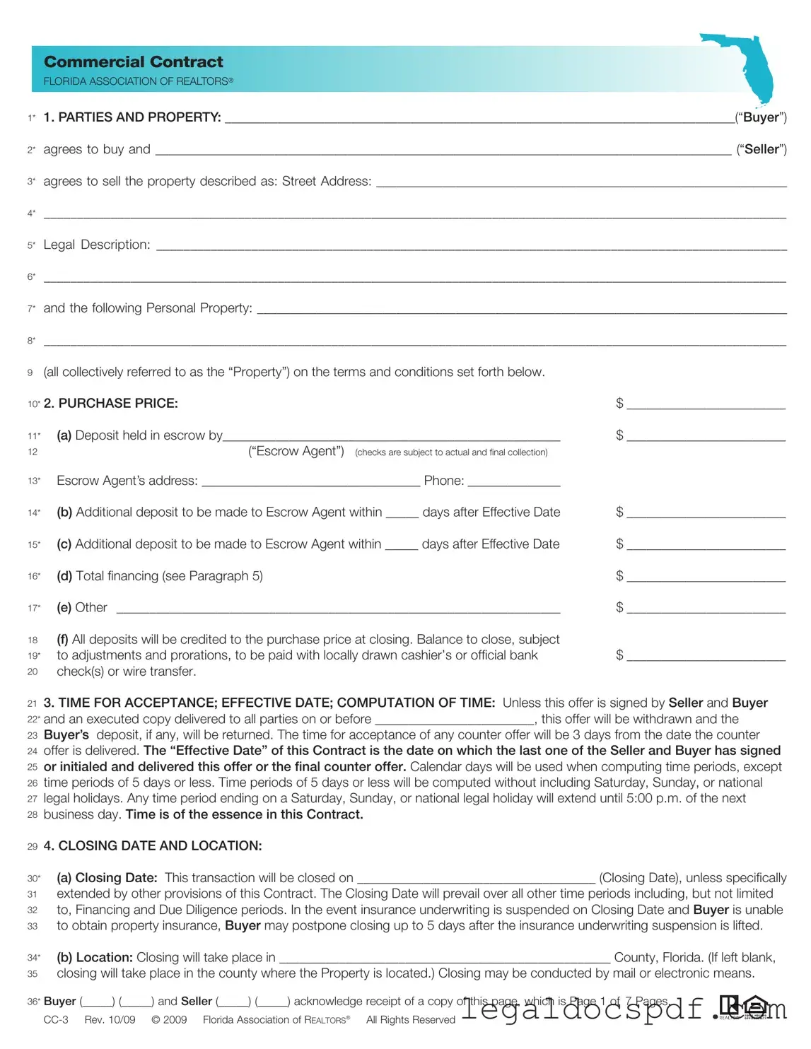 Fill Out Your Florida Commercial Contract Form