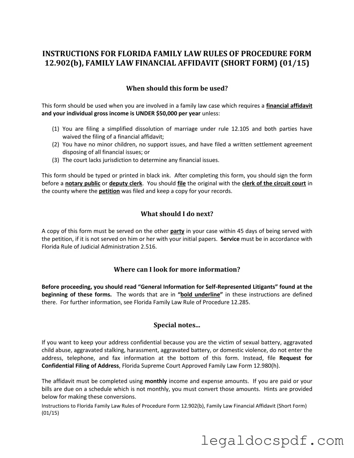 Fill Out Your Florida Financial Affidavit Short 12.902(b) Form
