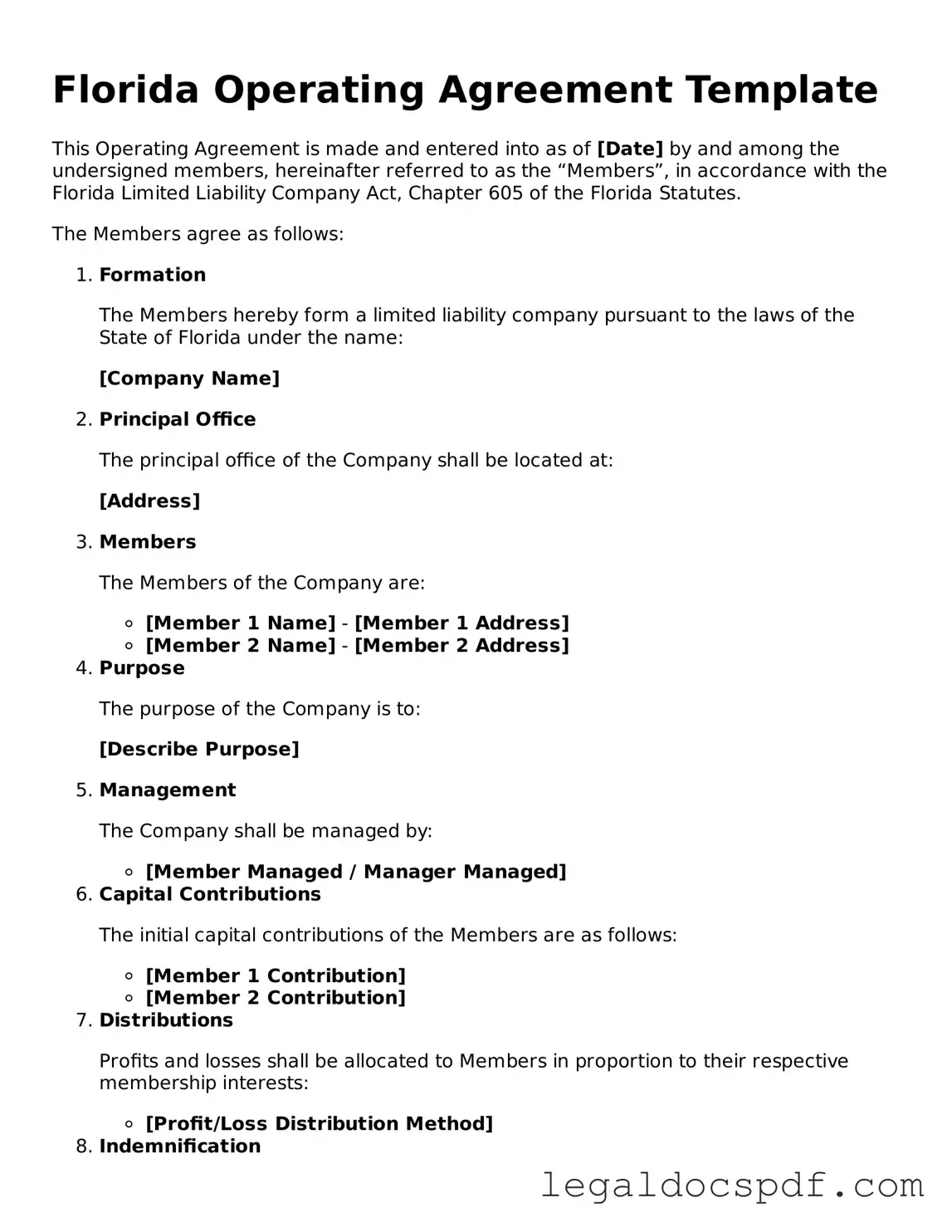 Legal Florida Operating Agreement Form