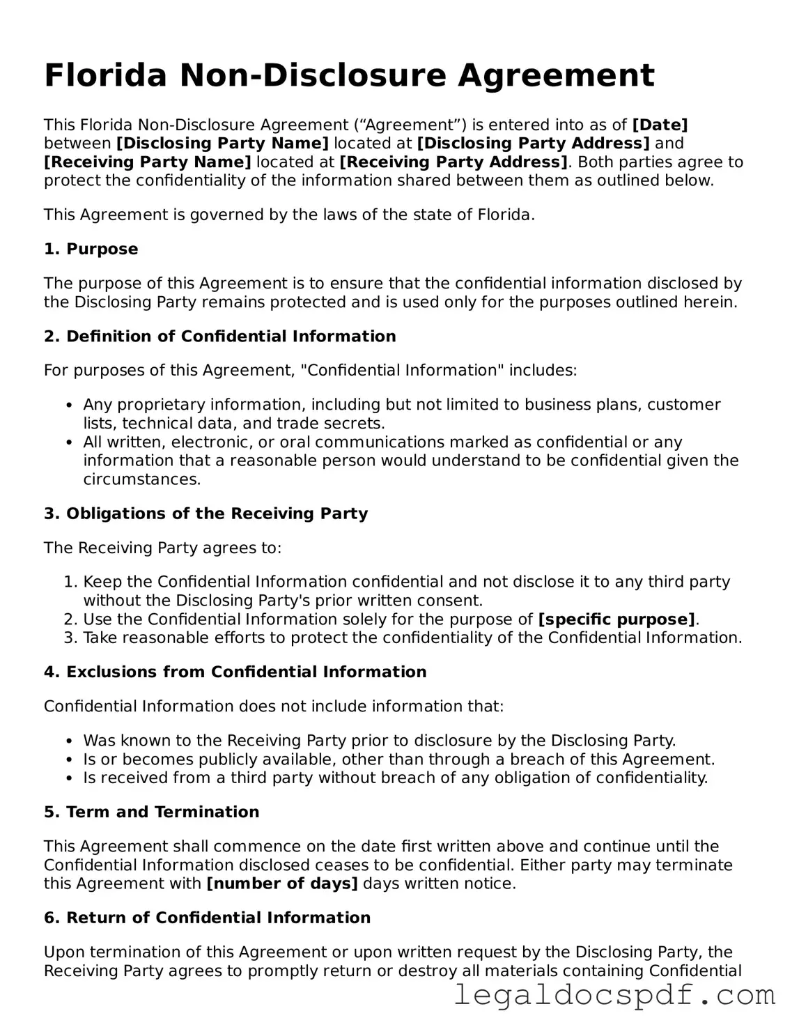 Legal Florida Non-disclosure Agreement Form