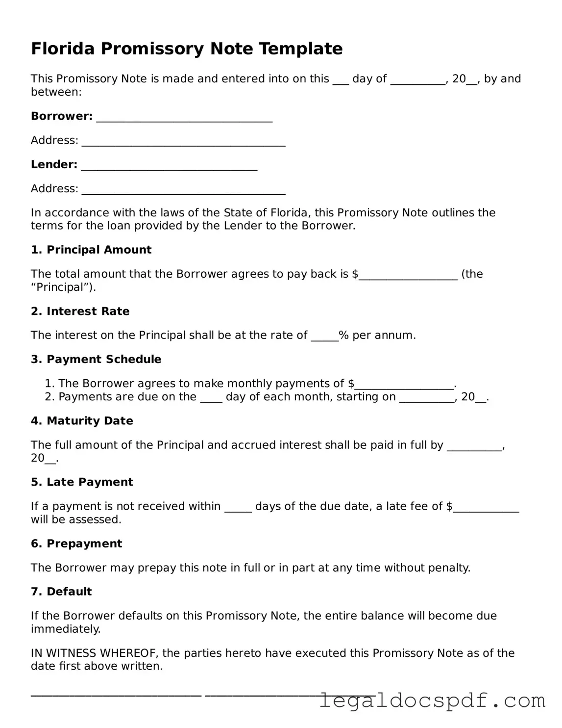 Legal Florida Promissory Note Form