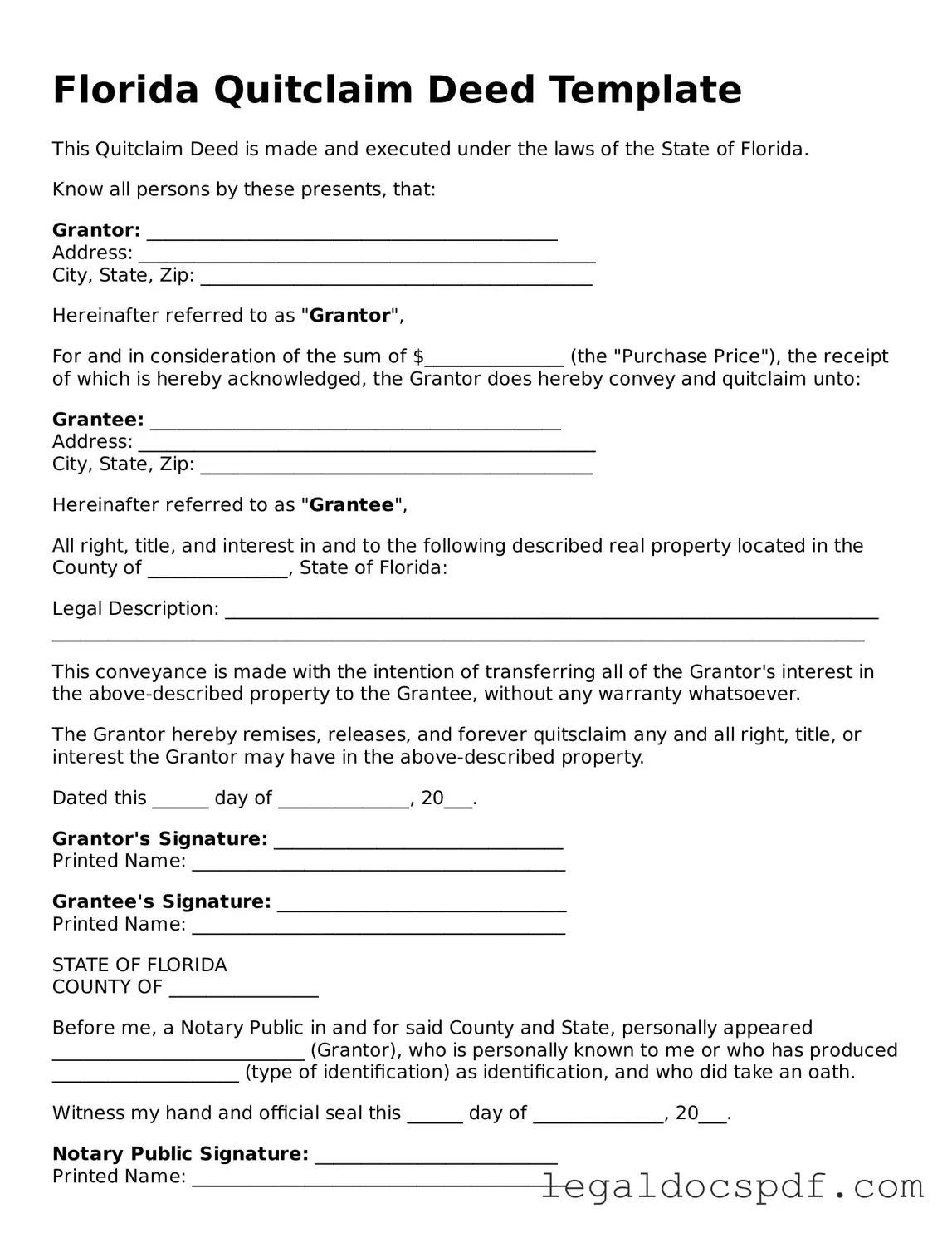 Legal Florida Quitclaim Deed Form